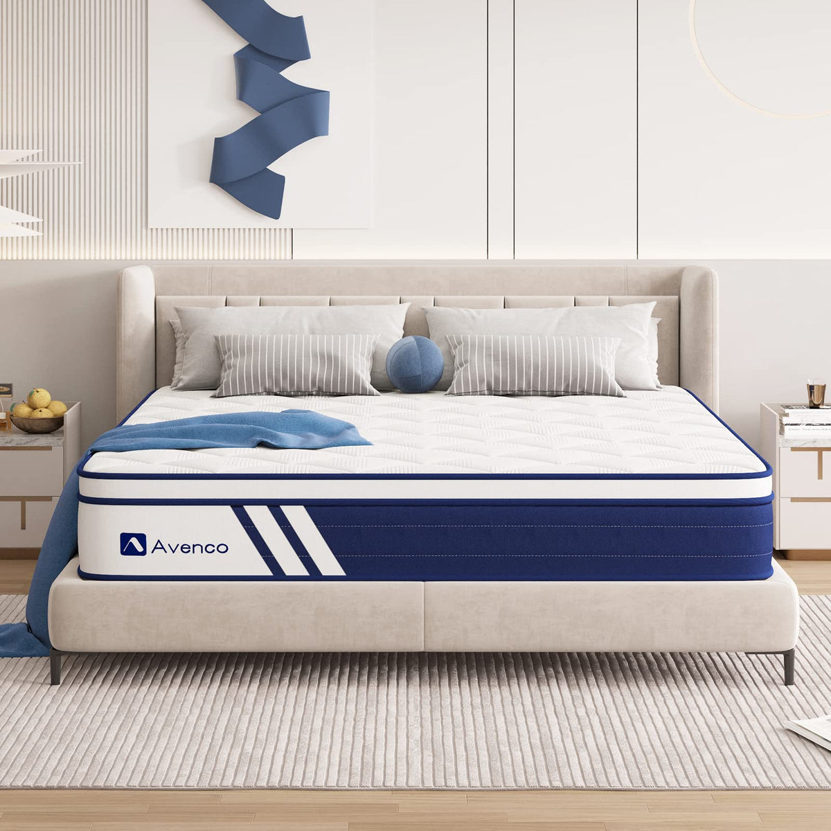 Avenco King Size Mattress, 12 Inch Hybrid King Mattress In A Box With Memory Foam, Individual Pocket Coils For Pressure Relief A