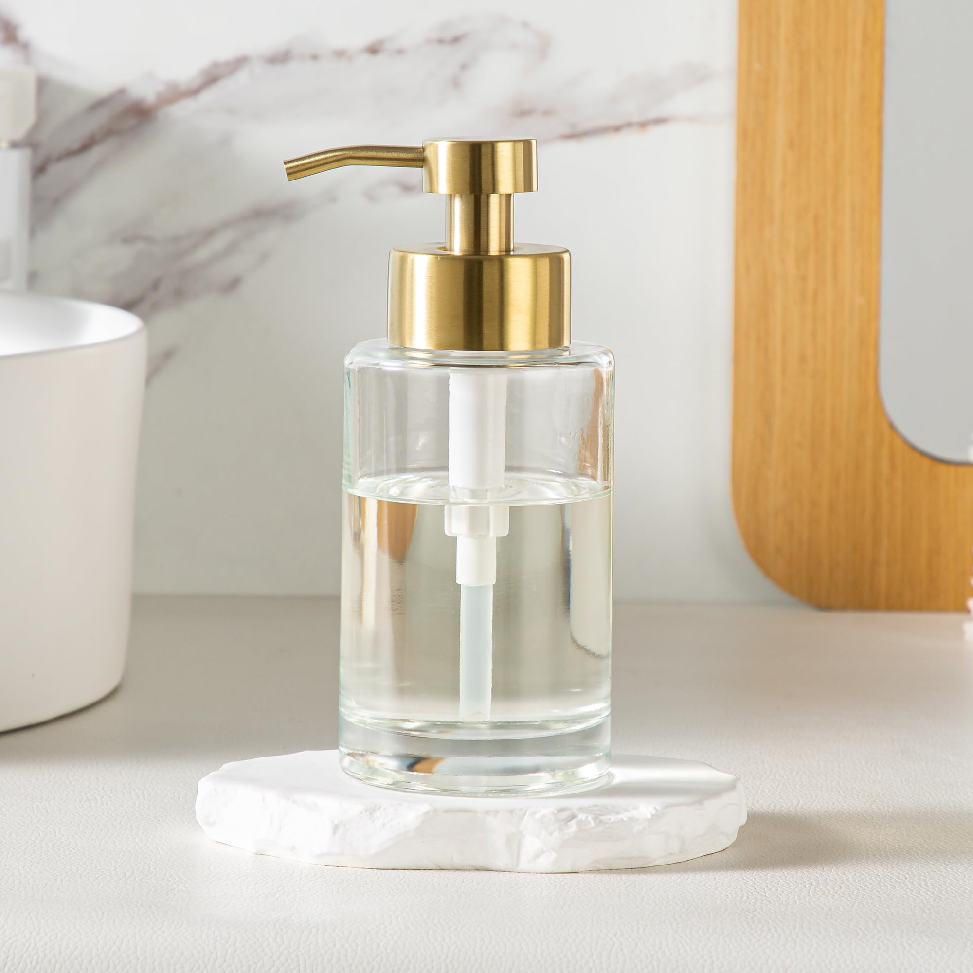 Enra Thick Glass Soap Dispenser With Stainless Steel Gold Pump,12Oz Bathroom Hand Liquid Soap Dispensers,Lotion Dispenser,Soap D