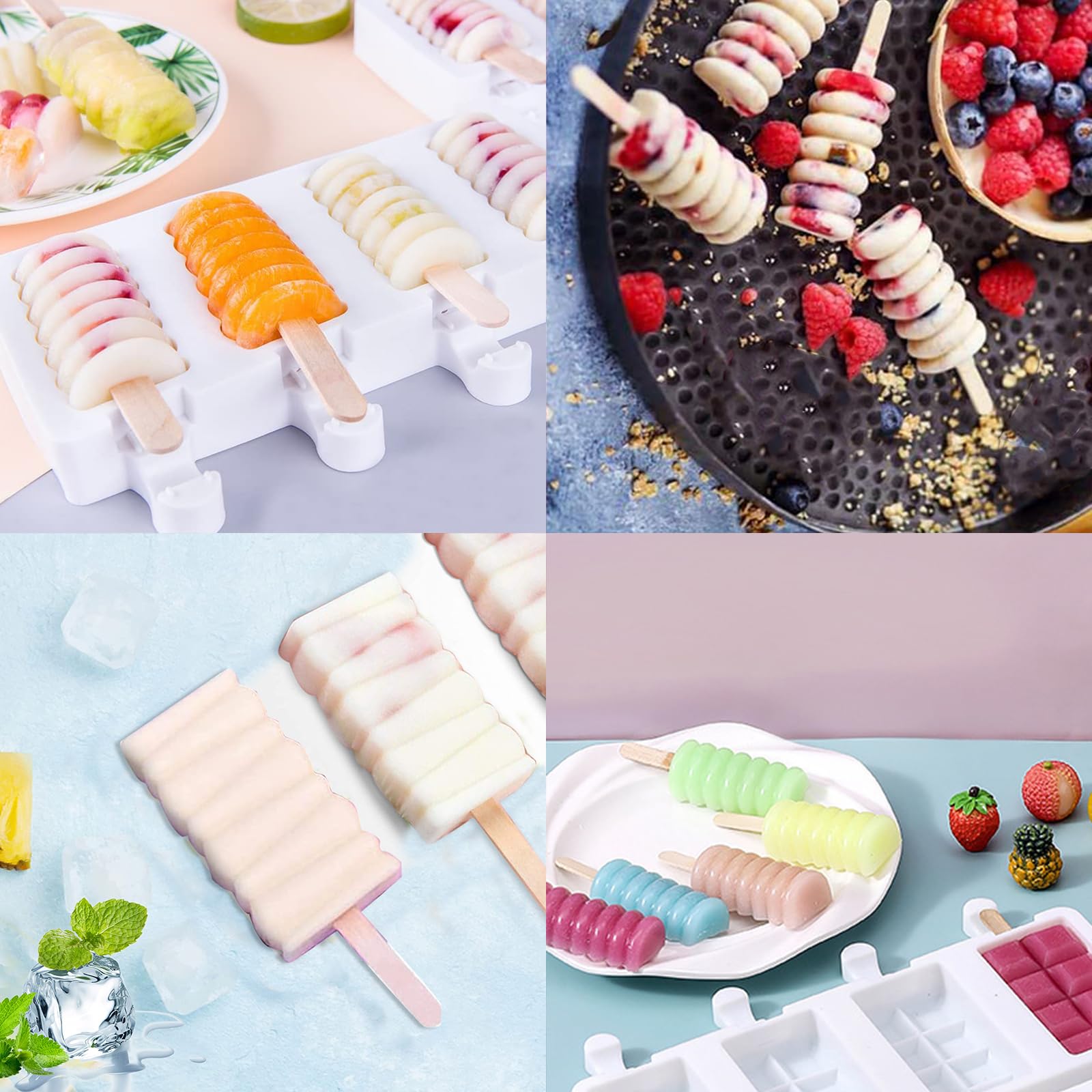 2 Pcs Popsicle Molds, Small 4 Cavities Cake Pop Silicone Molds Ice Cream Cakesicle Molds For Diy Popsicle With 100 Wooden Sticks