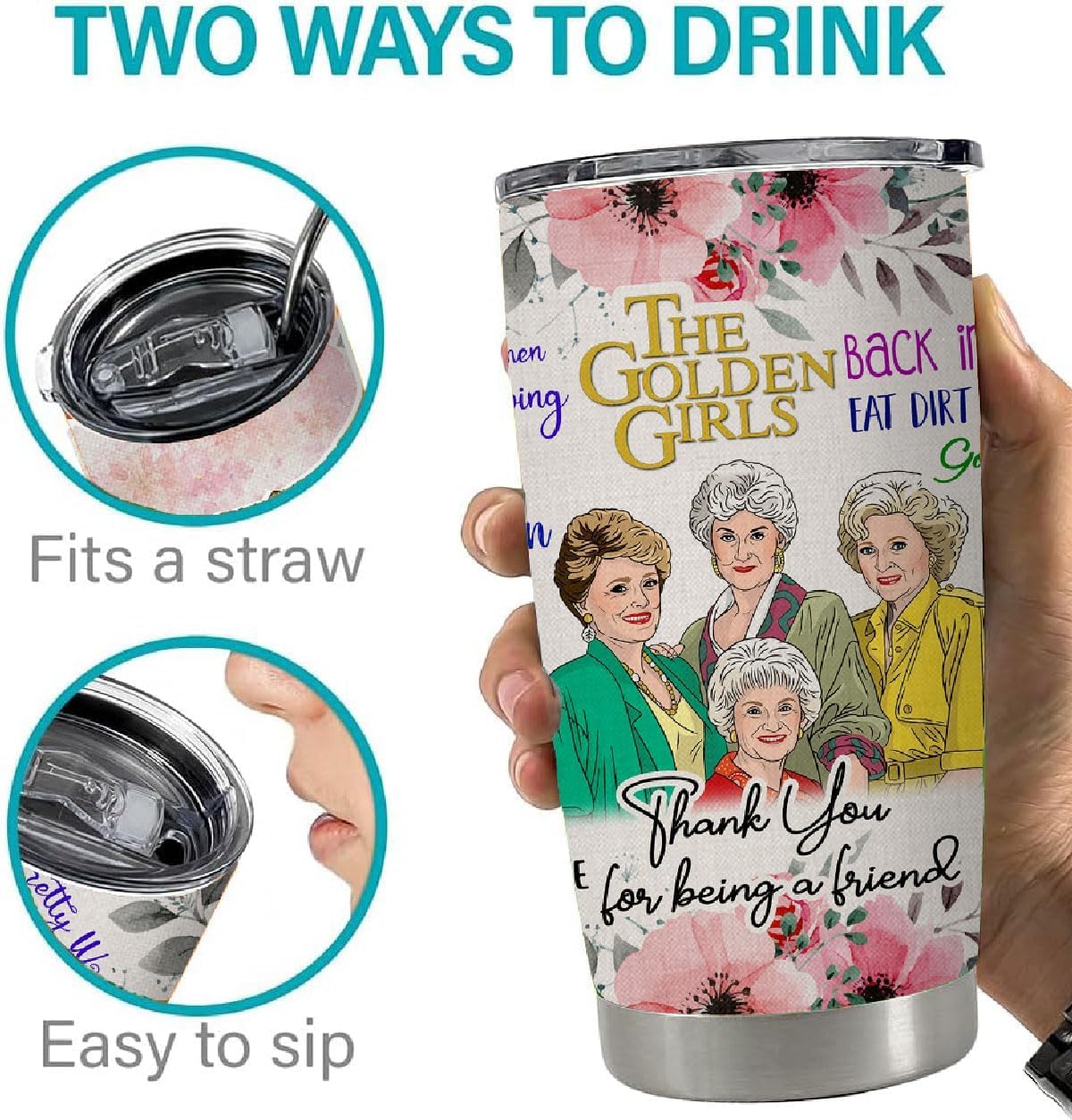 Golden Girls Tumbler Mug Cups With Lid,Golden Girls Merchandise,Golden Girls Gifts For Her,20 Oz Insulated Water Bottle Travel C