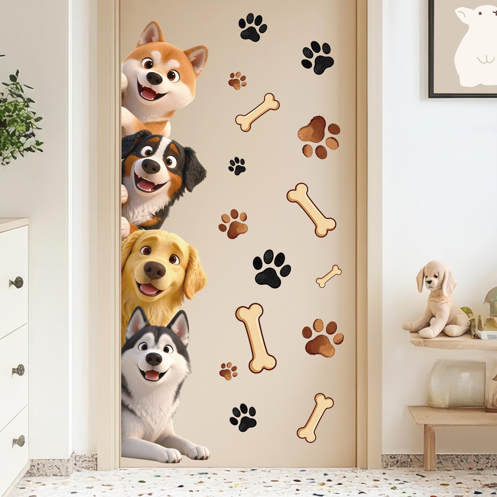 SHUCHING Cartoon Dog Wall Decals Peel and Stick, Vinyl Animal Wall Sticker, Wall Decor Art for Nursery Baby Playroom Kids Bedroo