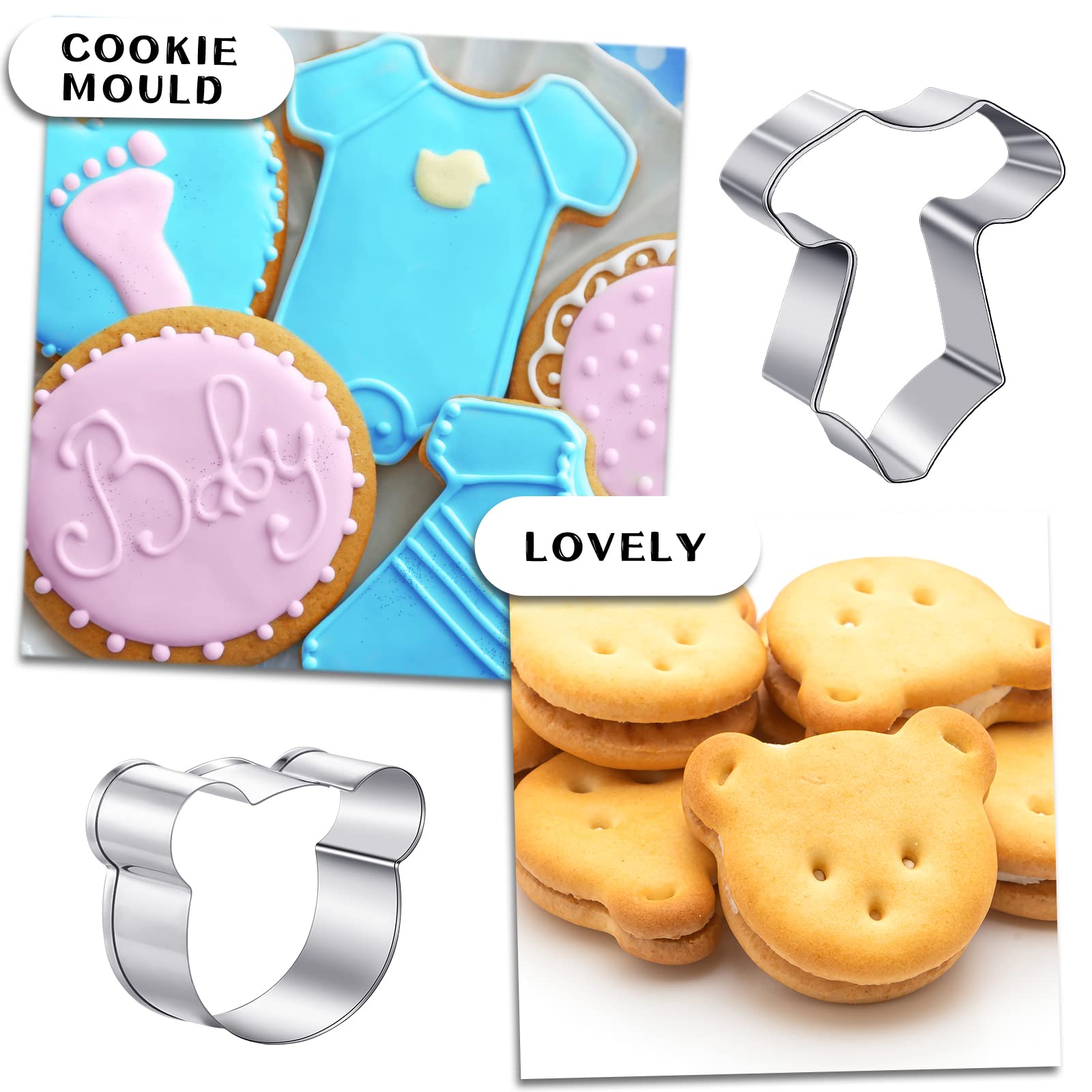 8 Pieces Cute Bear Cookie Cutters Baby Shower Vintage Cookie Cutter Bear Cookie Mould For Home Kitchen Baking Biscuit Bear Baby