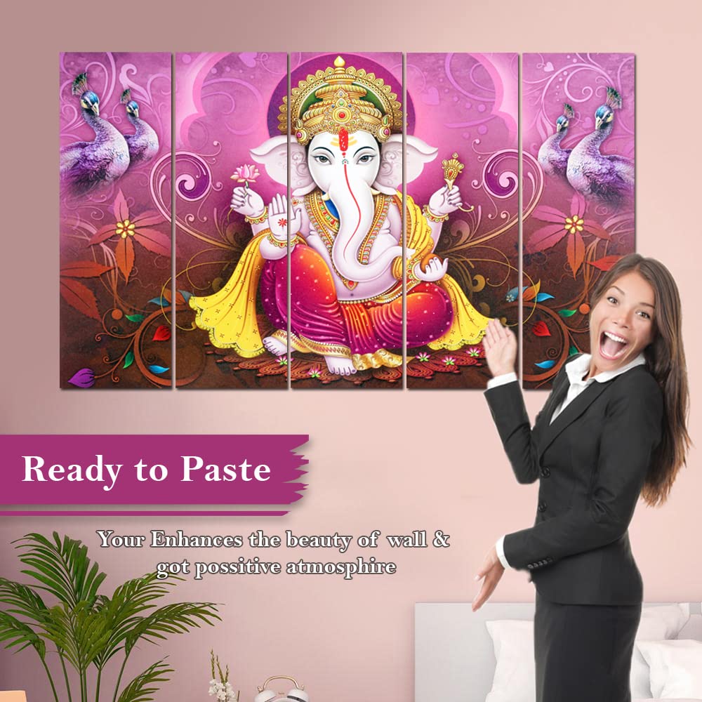 Maxstone Ganpati Wall Painting (50 x 30 Inches) Big Size Multiple Frames Wall Art for Living Room, Bedroom, Home, Office, Hotels