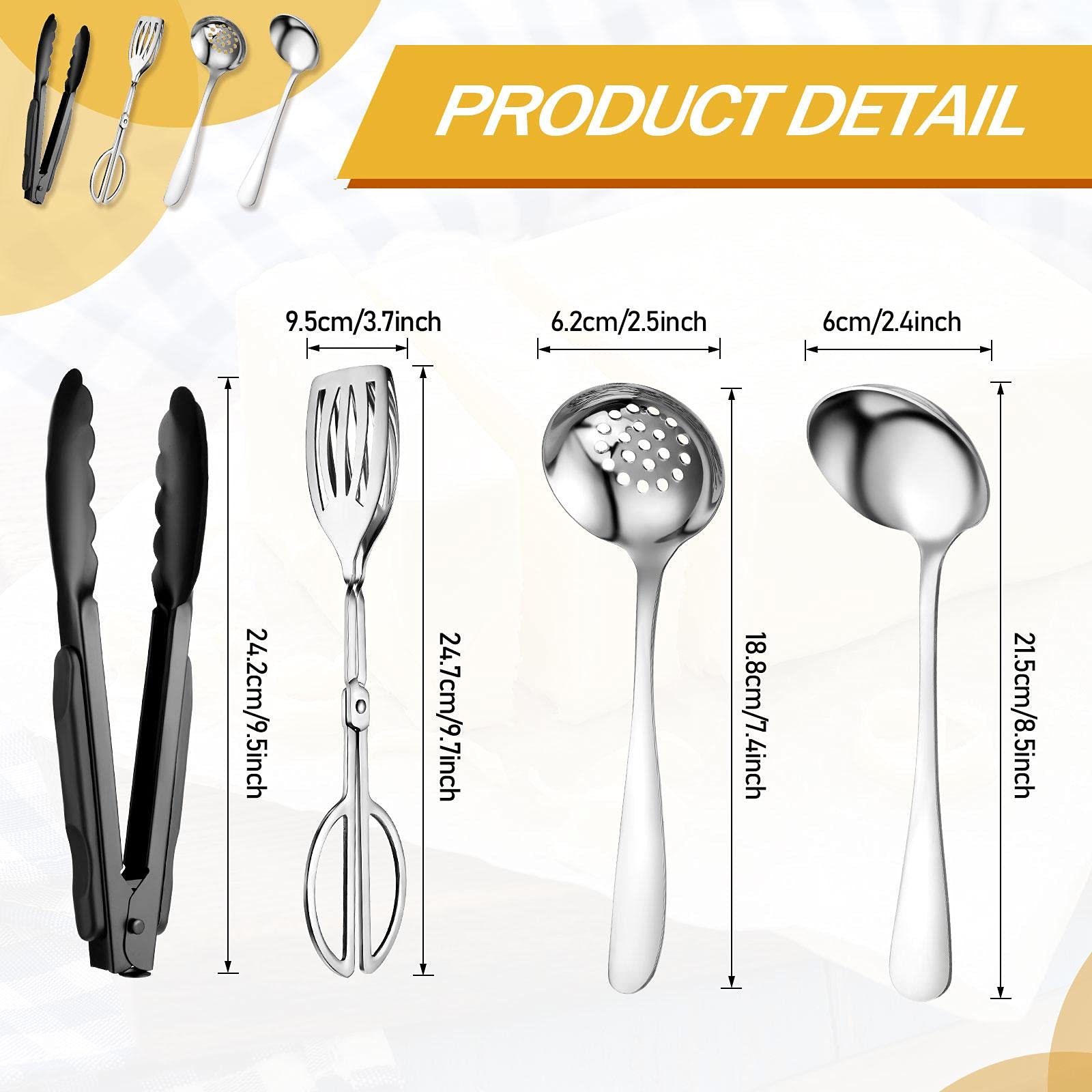 Tanlade 19 Pcs Stainless Steel Serving Utensils Set Flatware Include Spoons Forks Slotted Spoons Soup Ladle Skimmers Pie Server