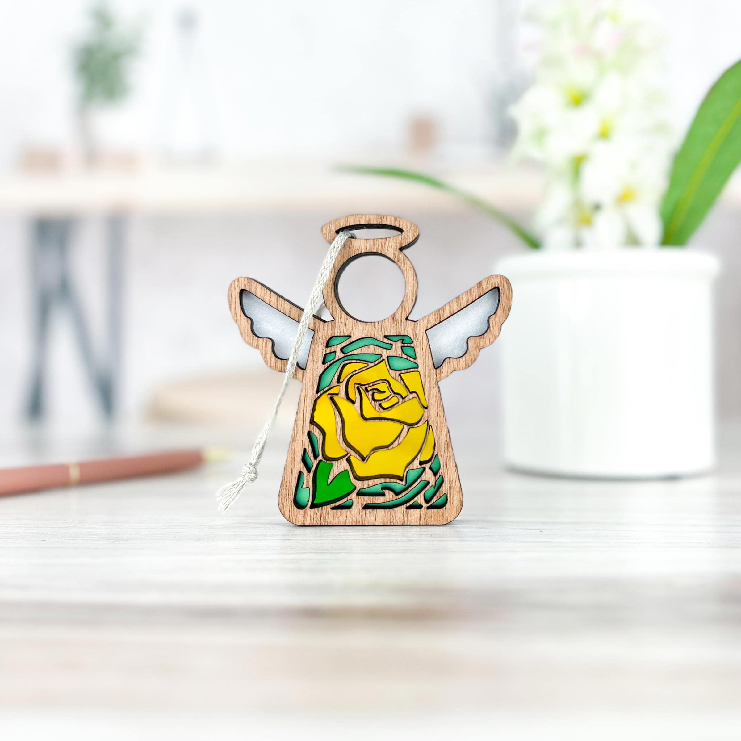 June Yellow Rose Suncatcher - Small Tree Birthday Window Decoration - Texas Made - 3.5 (H)