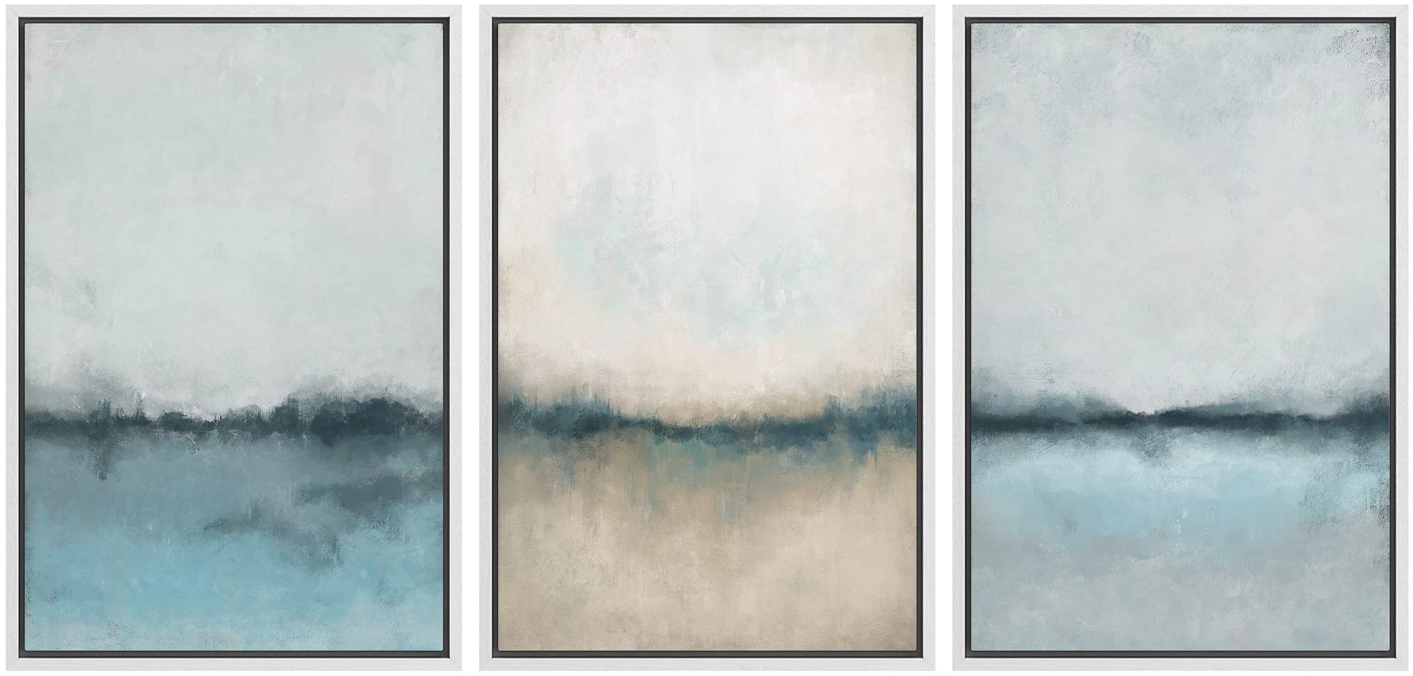 Signford Framed Canvas Print Wall Art Set Pastel Watercolor Grunge Landscapes Abstract Shapes Illustration Modern Art Decorative