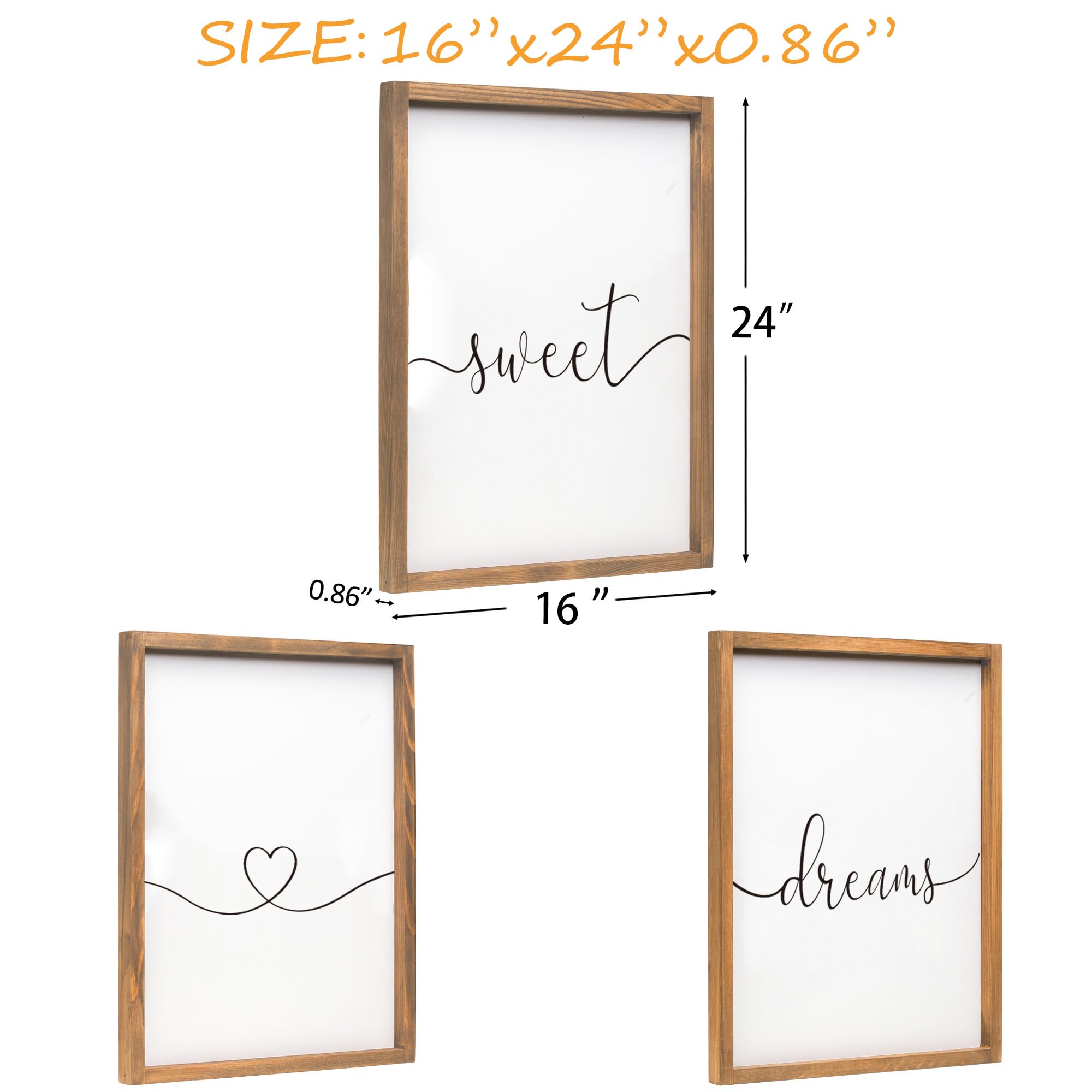 Set of 3 Sweet Dream Sign Bedroom Wall Decor Above Wed Wall Sign Farmhouse Wall Decor for Home Bedroom And Living Room (Brown, 1