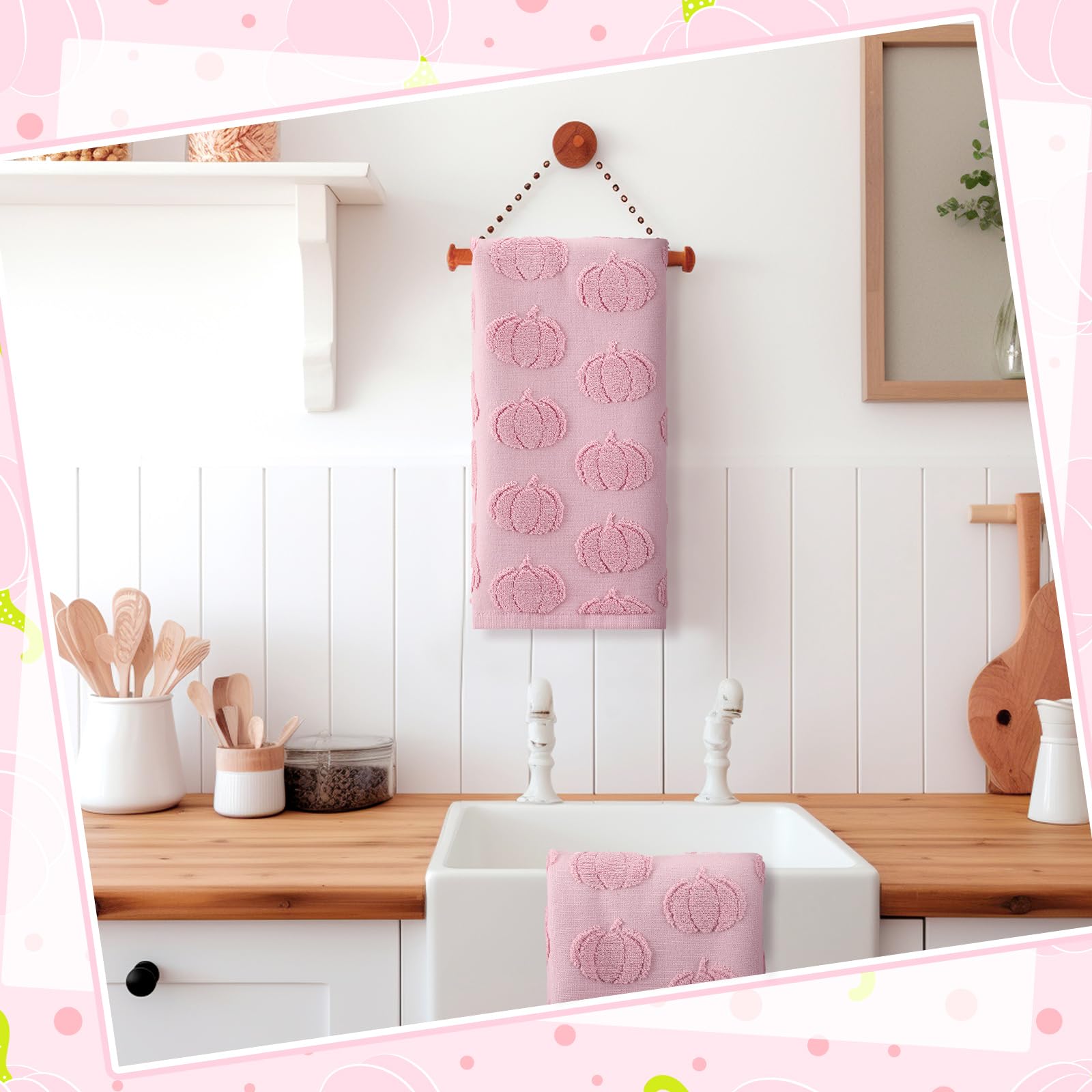 Mindsoft 2 Pcs Fall 3D Pink Pumpkin Jacquard Hand Towels for Bathroom Thanksgiving Pumpkin Towels 100% Cotton Soft Absorbent Dec