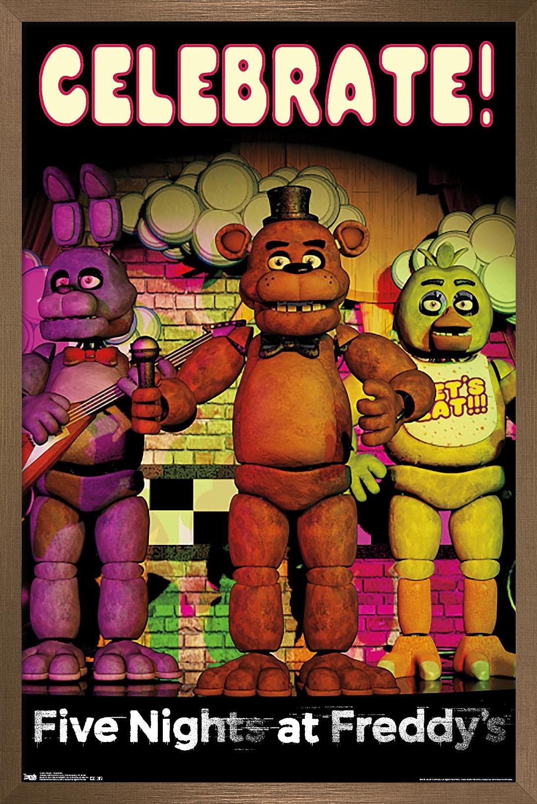 Trends International Five Nights At Freddy'S - Celebrate Wall Poster, 14.725'' X 22.375'', Bronze Framed Version