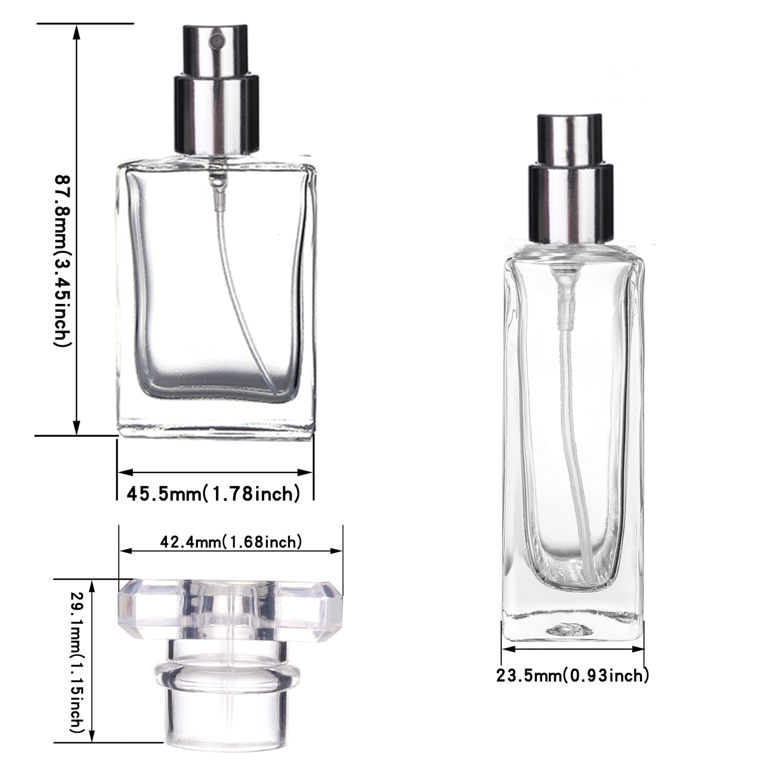 6 Pack 30Ml / 1 Oz Transparent Refillable Perfume Bottle, Portable Square Empty Glass Perfume Atomizer Bottle Spray Applicator W