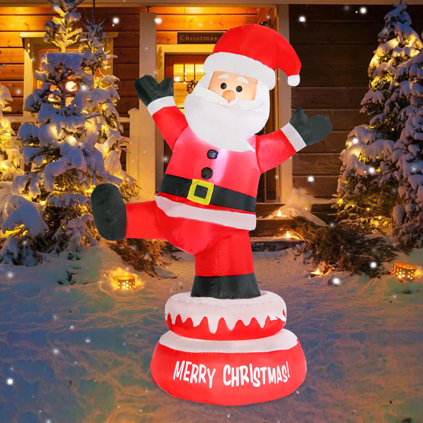 WONDER GARDEN 5FT Rotating Santa Inflatable, Outdoor Santa Claus Decorations, Automatic Rotation Led Lighted Santa Christmas Inf