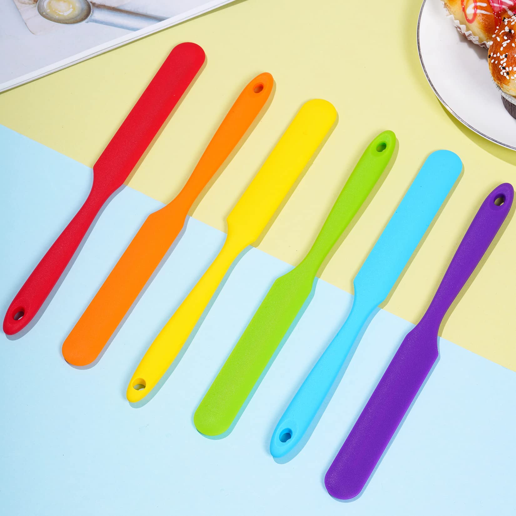 6Pcs Silicone Spatulas Heat Resistant Jar Spatulas Cake Cream Butter Spatulas With Long Handle Non-Stick Kitchen Baking Cooking