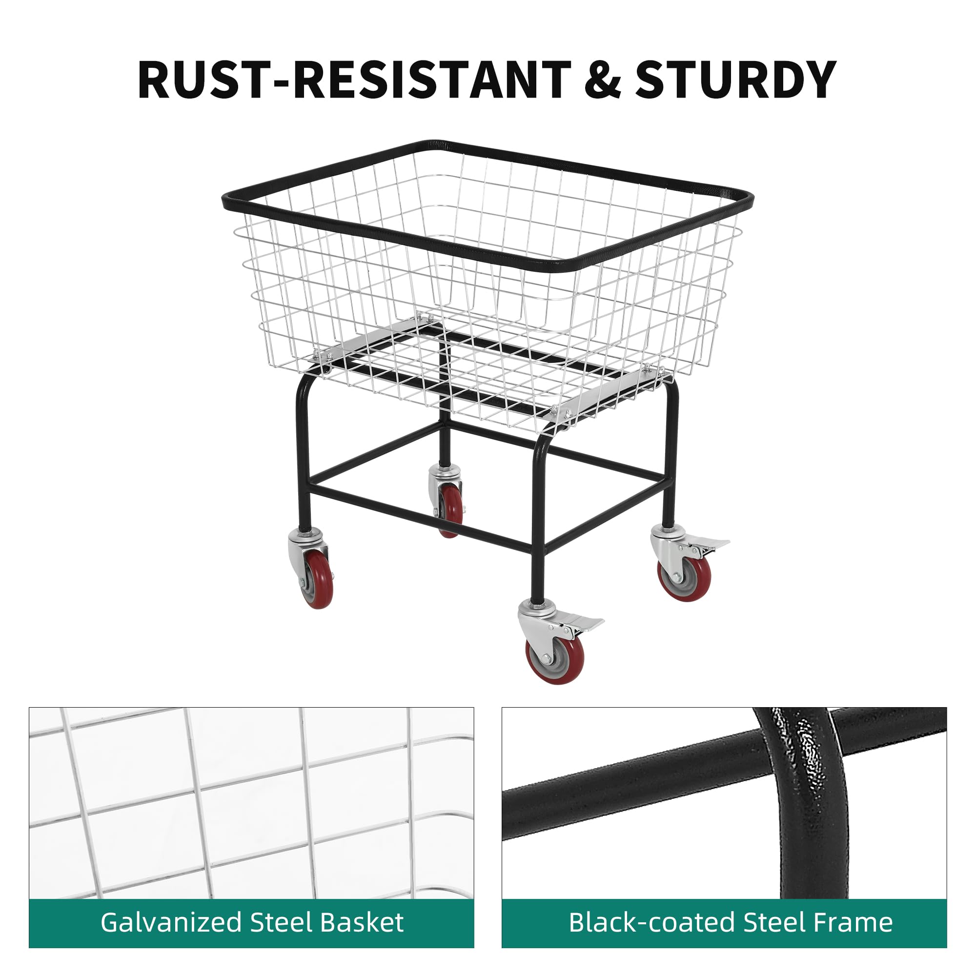YITAHOME Rolling Laundry Cart, 4.5 Bushel Heavy Duty Alloy Steel Basket, Silver, Model MAYIH7BBfg