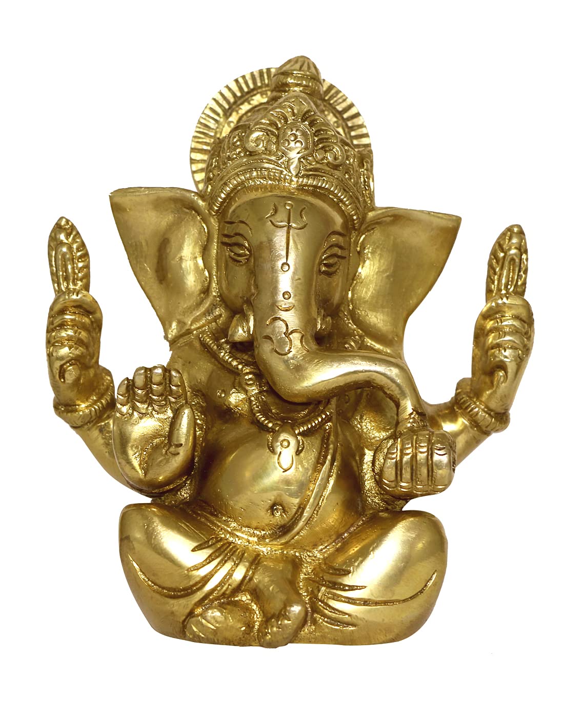 Racpree Brass Metal Statue Of Shri Ganesha Ganpati Murti For Home Entrance Decor Diwali Gift For Home & Office Yellow Size4.5