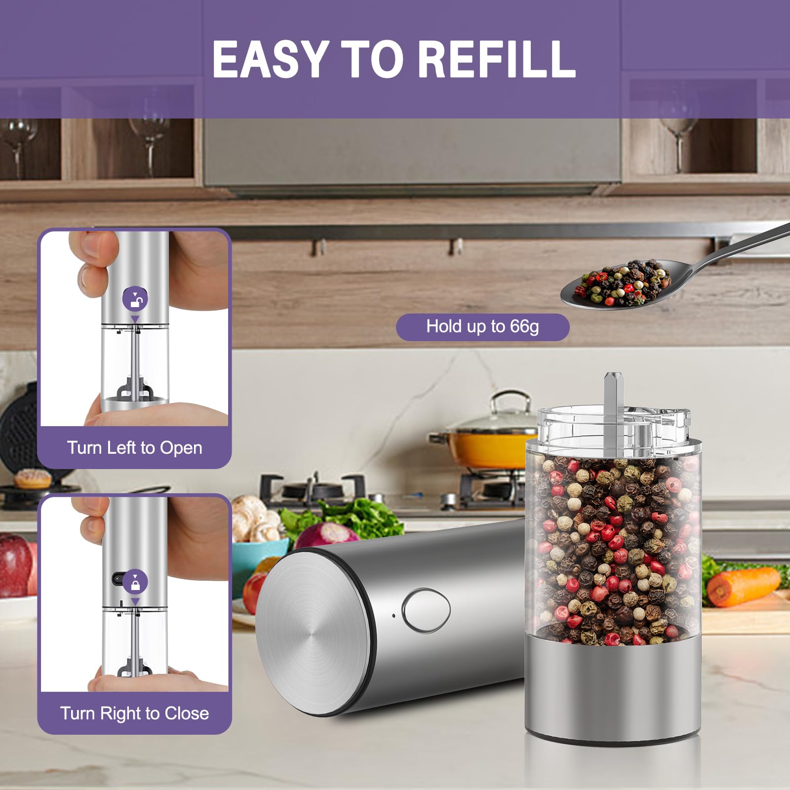 Electric Salt And Pepper Grinder Set, Automatic Pepper Mill Grinder W/Upgraded Charge Base And Led Light,Adjustable Coarseness,R