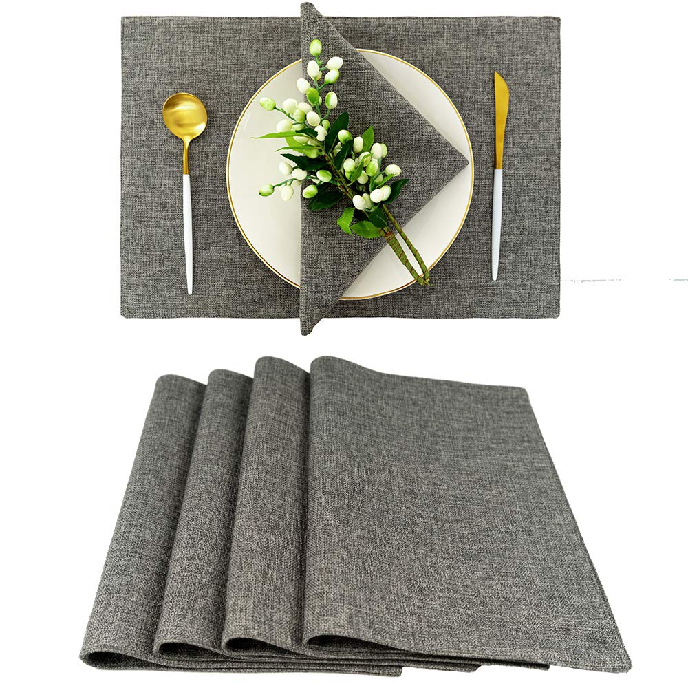 Spring Garden Home Woven Placemats Indoor Set Of 4 Decorative Roll Up Kitchen Dining Table Place Mats, 13X19 Inch, Dark Grey