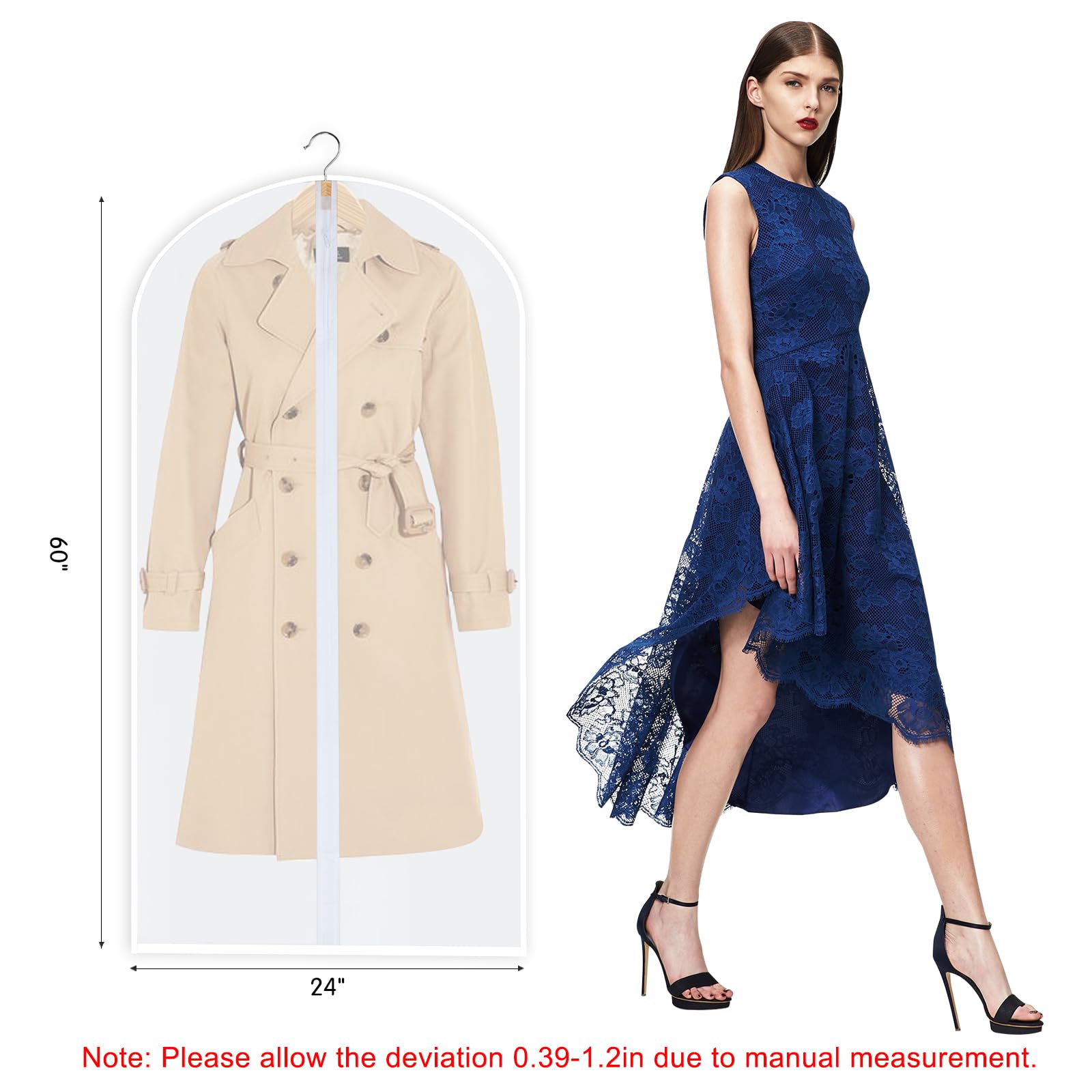 Yydslee 60Inch Garment Bags For Hanging Clothes, Dress Cover Bags For Gowns Long Clothes Cover Translucent Coat Covers For Close