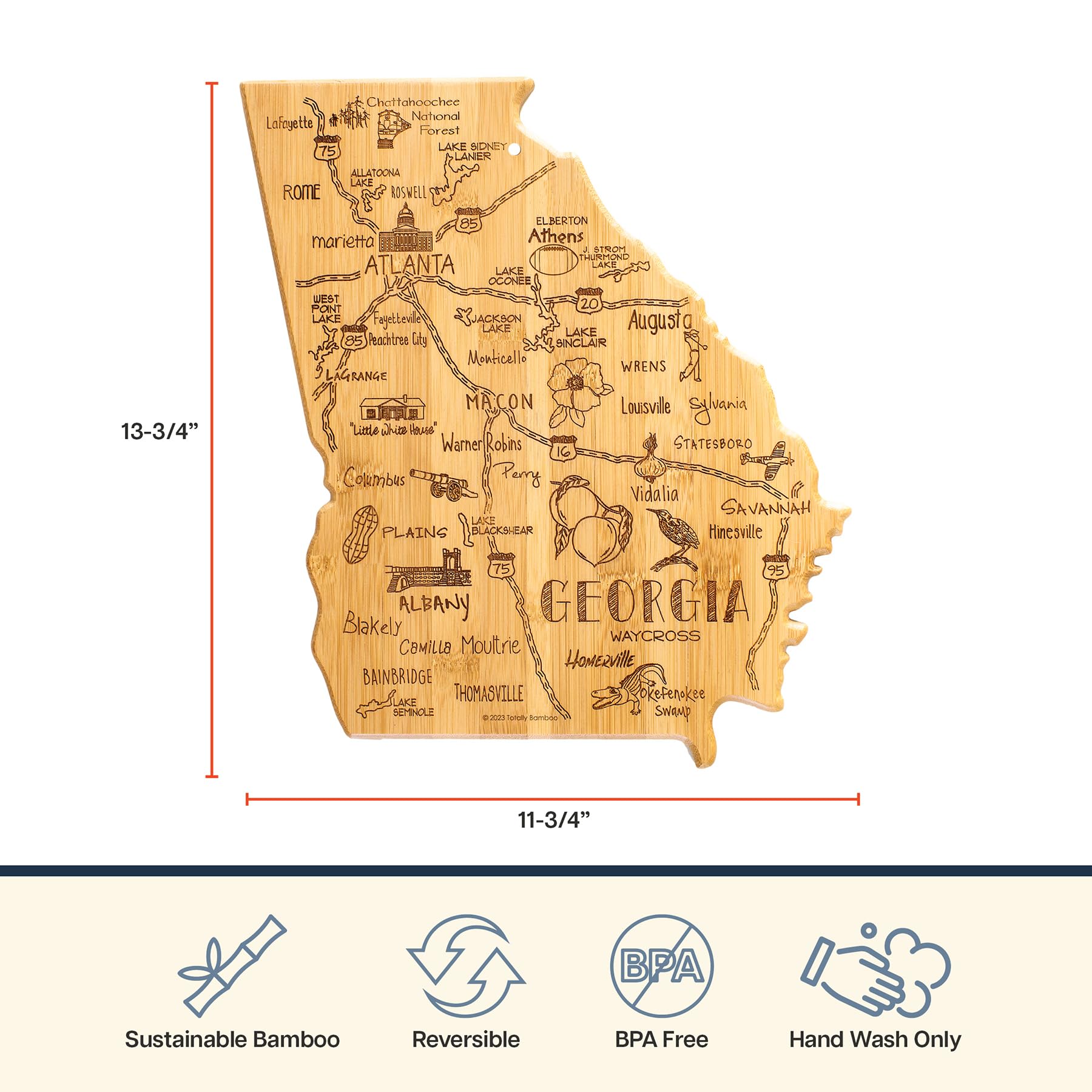 Totally Bamboo Destination Georgia State Shaped Cutting Board, Charcuterie and Cheese Serving Board - Georgia Gift for Home D  c