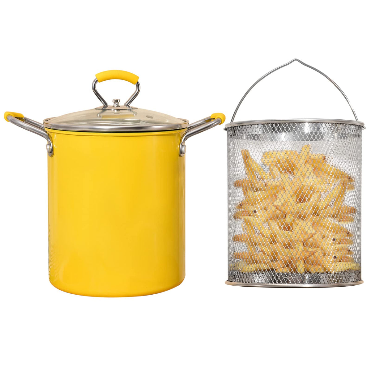 Paracity Small Deep Fryer Pot With Basket, Mini Deep Oil Fryer With Anti-Scalding Silicone Handle, 304 Stainless Steel Gadgets F