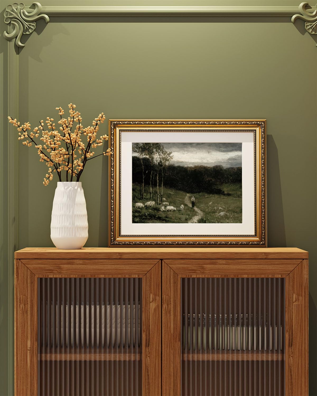 Arpeotcy Vintage Gold Framed Wall Art, 13X16 Inch Nature Scenery Path Retro Paintings, Canvas Prints Artwork With Antique Frame,