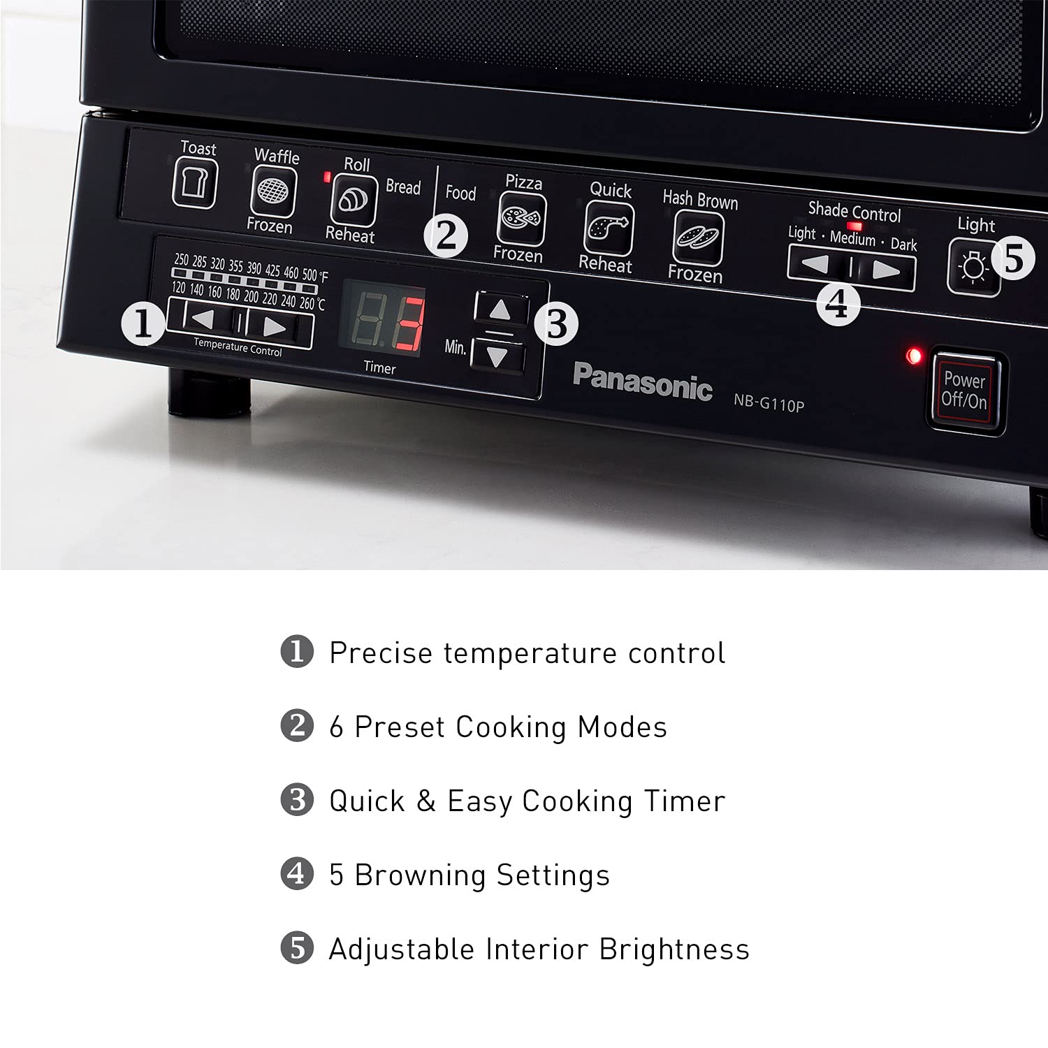 Panasonic Nb-G110P-K Toaster Oven Flashxpress With Double Infrared Heating And Removable 9-Inch Inner Baking Tray, 1300W, 4-Slic