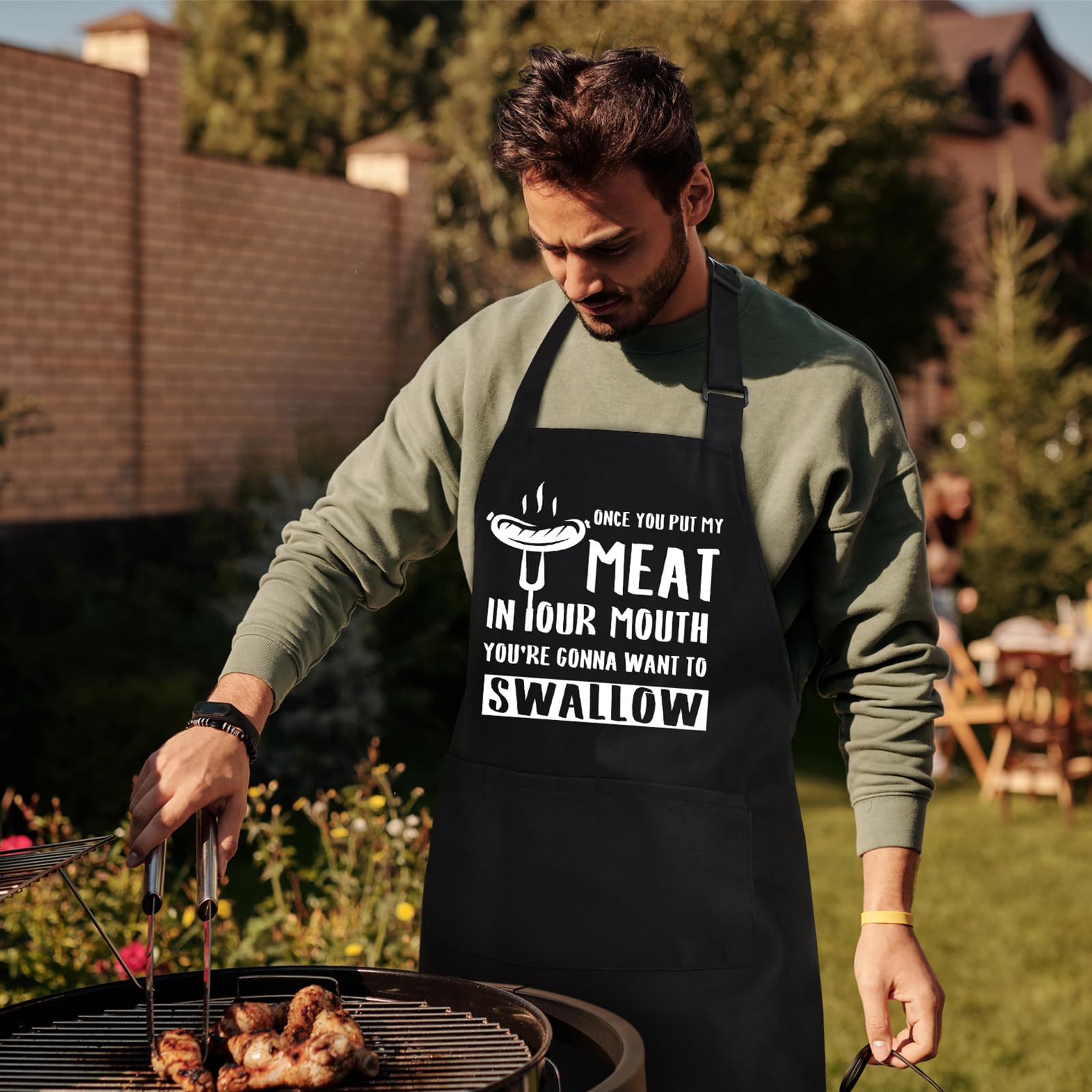 Nlus Funny Aprons For Men, Mens Funny Chef Cooking Grilling Bbq Apron With 3 Pockets, Father'S Day Birthday Gifts For Dad Husban