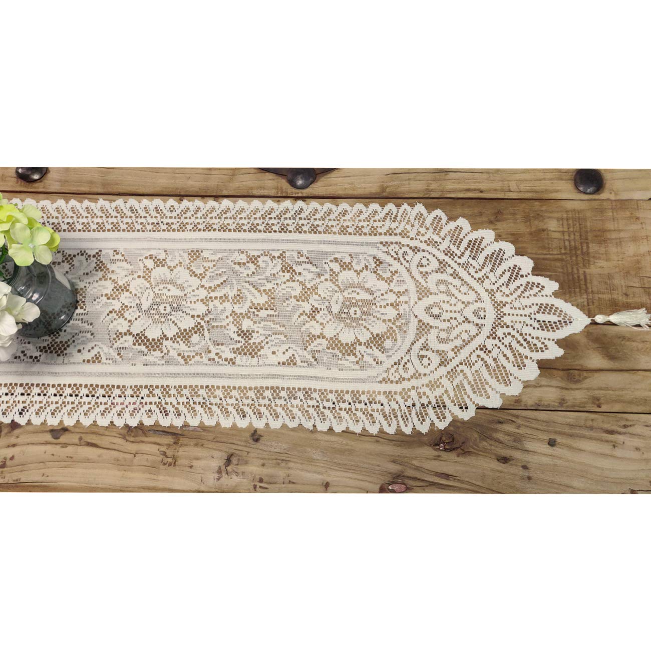 Tinsow 2 Pack Cotton Crochet Lace Rectangular Table Runner Dresser Scarf Doilies (Beige)