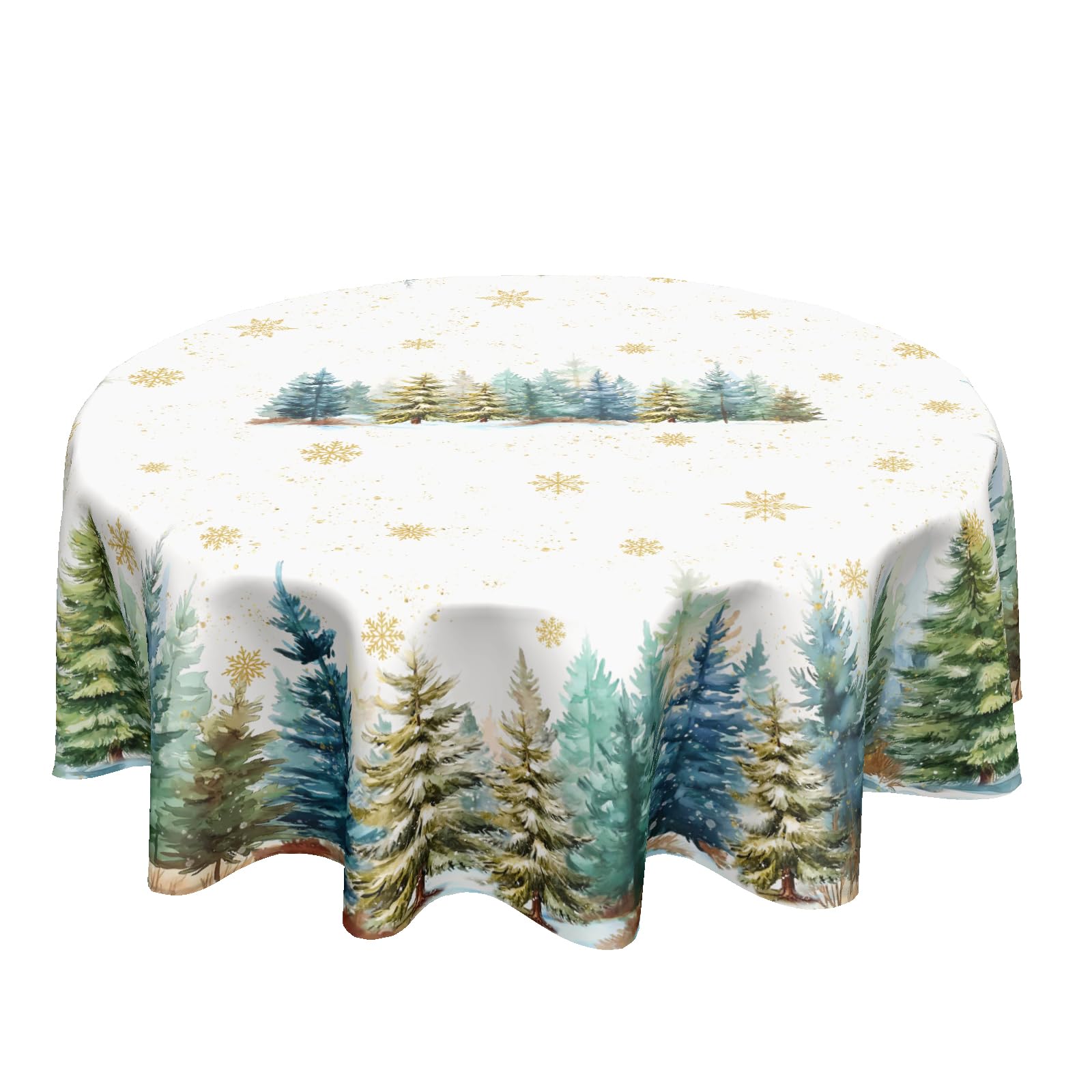 ABSOP Christmas Round Tablecloth 60 Inch Xmas Tree and Snowflake Pattern White Table Cloth Circle Winter Holiday Table Cover Was
