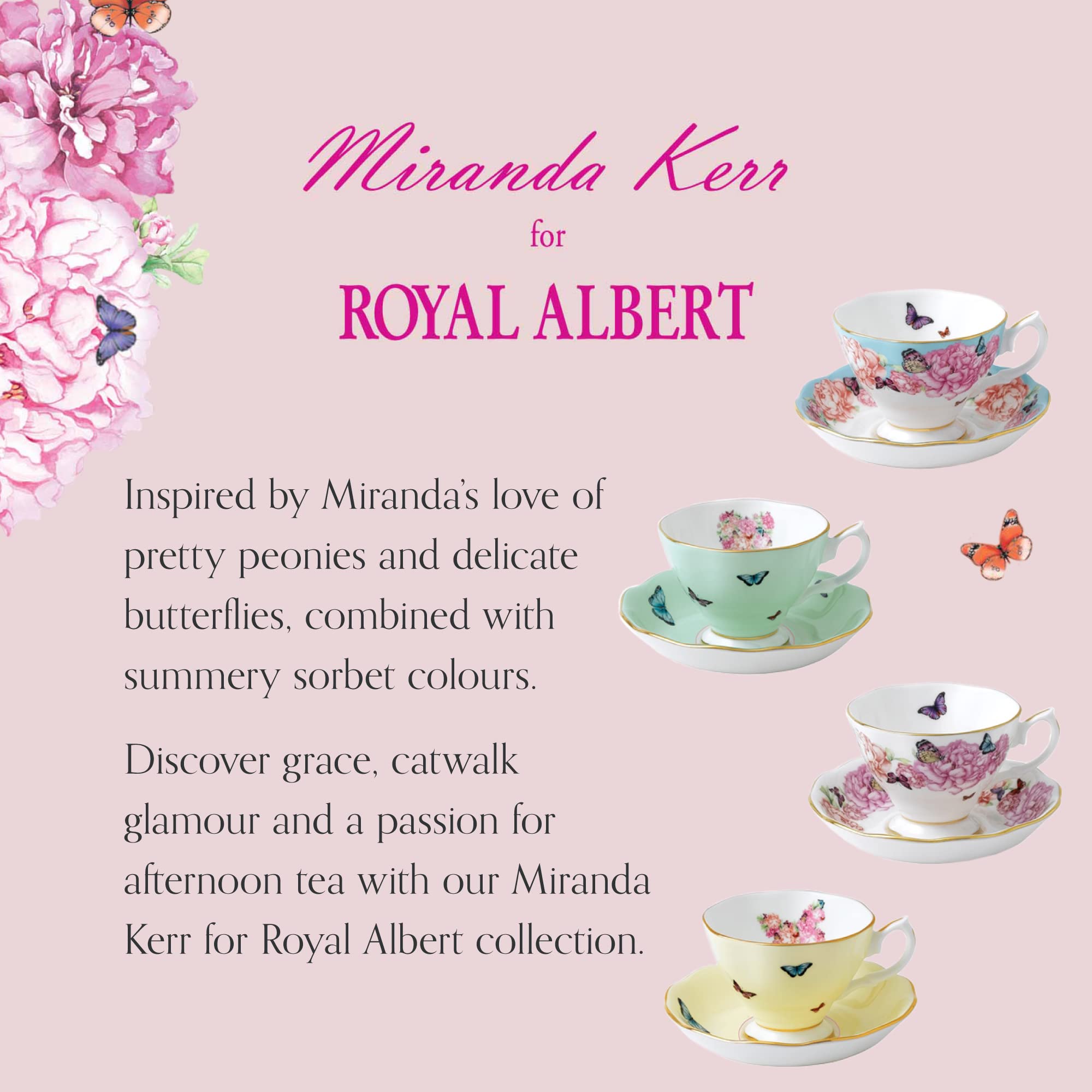 Miranda Kerr For Royal Albert Mixed Patterns Teacup & Saucer Set of 4  6Fl oz