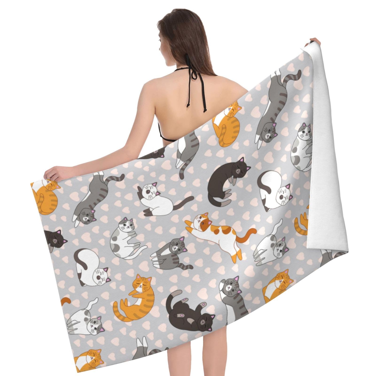 Voohddy Cat Cute Kitten Beach Towel Large Soft Absorbent Microfiber Quick Dry Oversized Bath Towels For Bathroom Women Men Pool