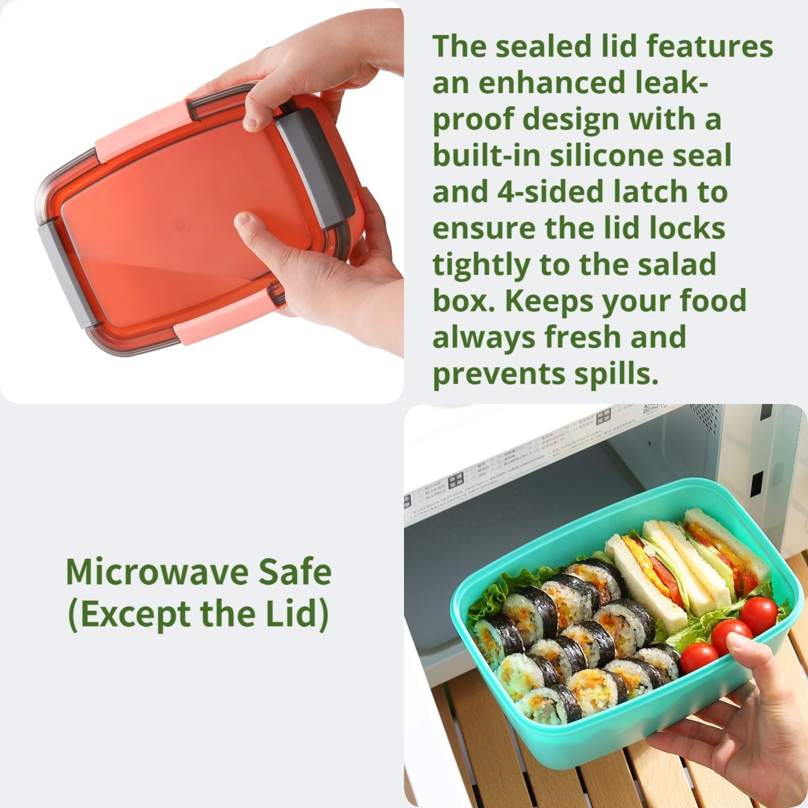 Youeon 3 Pcs 68 Oz Salad Lunch Container With 4 Compartment Tray, Bento Lunch Box With Spoon & Dressing Cup, Leakproof Salad Con