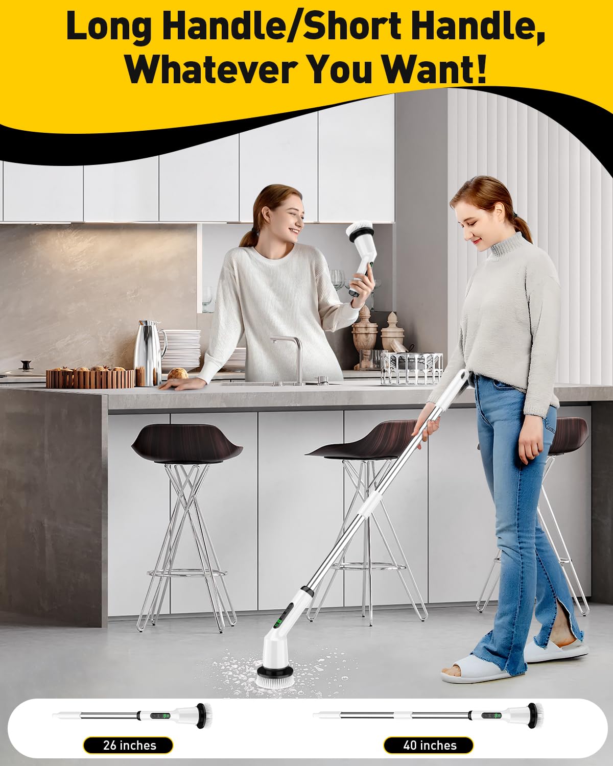 Electric Spin Scrubber, Shower Scrubber With Extendable 53.3'' Arm | Dual-Speed, 3 Brush Heads | Versatile Power Scrubber For Ba