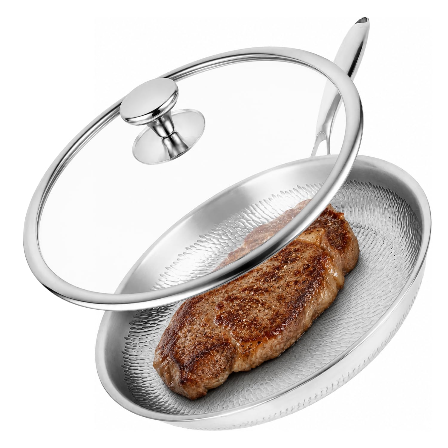 12 in Titanium Frying Pan with Lid, Hammered Alloy Skillet