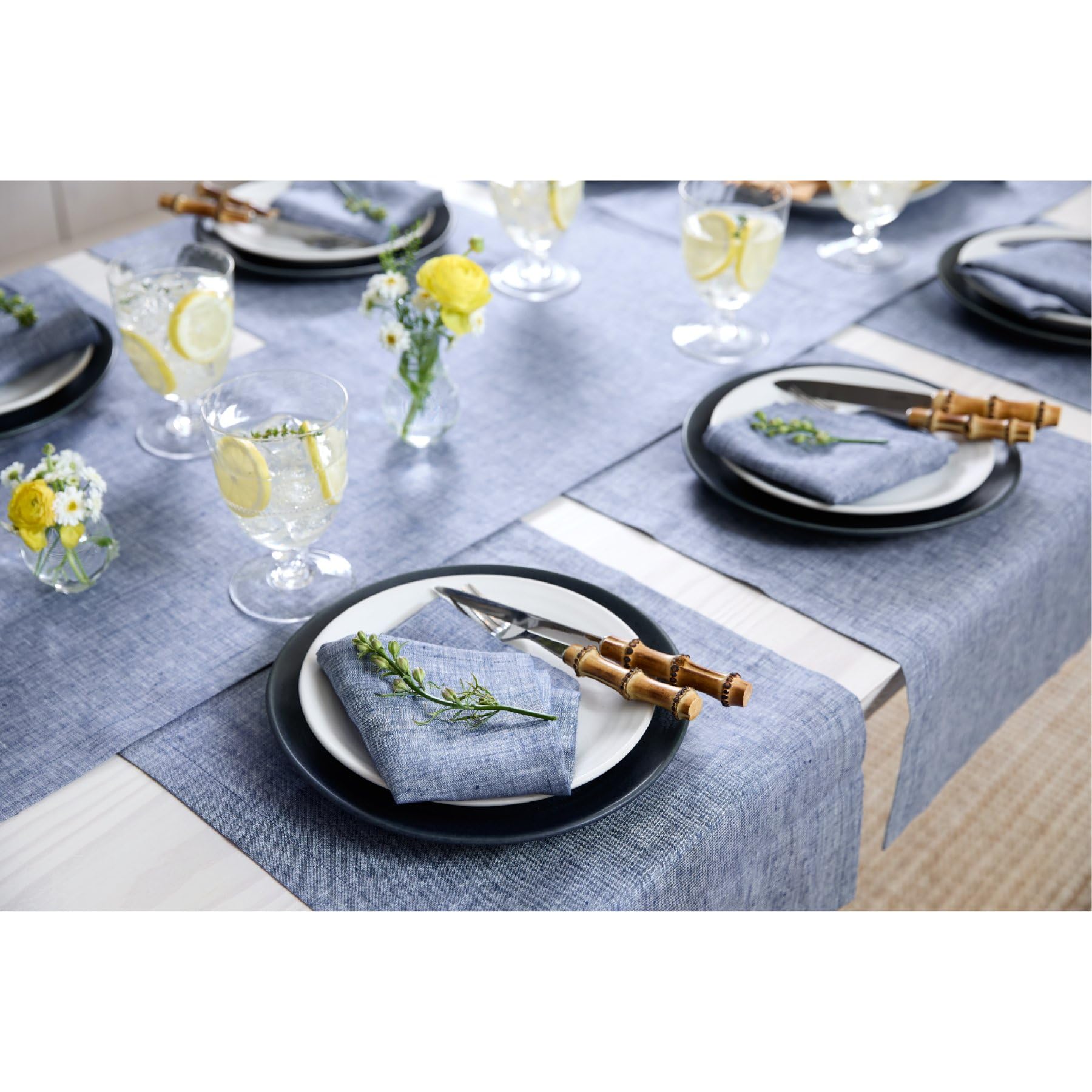 Solino Home Linen Placemats 19'' L X 14'' W Inch - 100% Pure Linen Chambray Indigo Cloth Placemats Set Of 4 - Athena, Washable F
