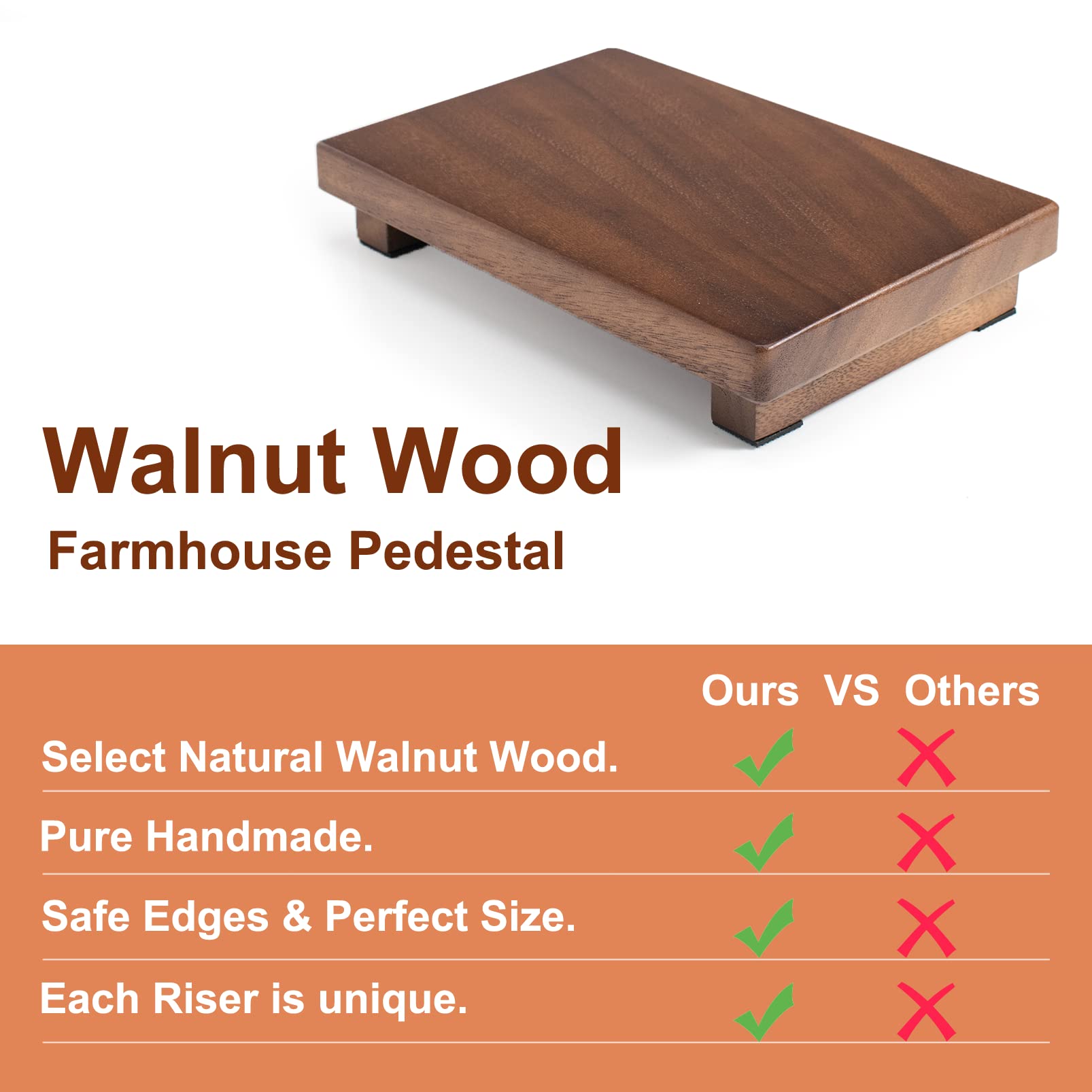 kulusion Walnut Wood Pedestal Stand, Wooden Soap Tray Farmhouse Decor Wood Riser Display for Bottle Plant Makeup Tissues Candles