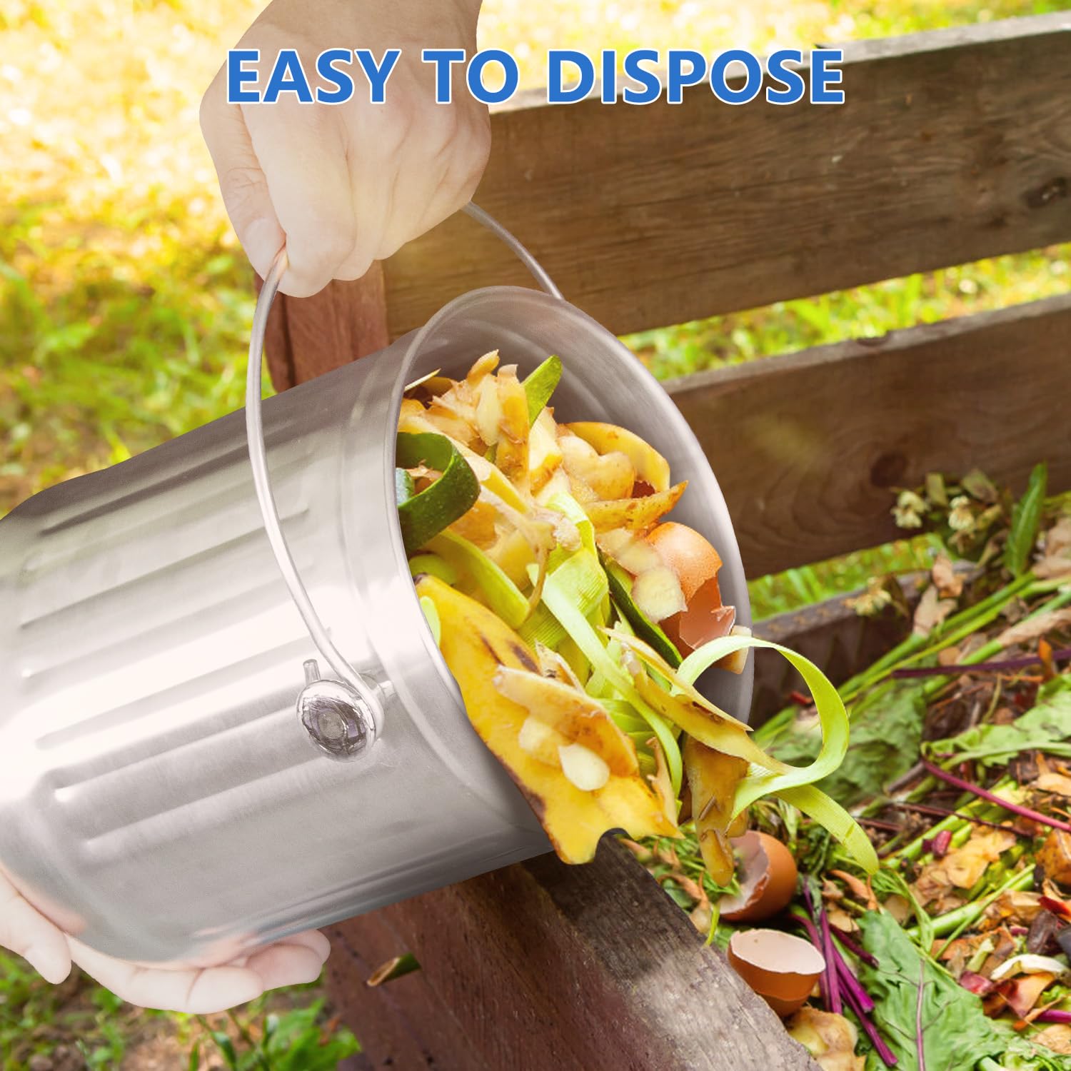 ENLOY Stainless Steel Compost Bin, 1.3 Gallon Kitchen Countertop Pail, Odorless with Carrying Handle, Silver