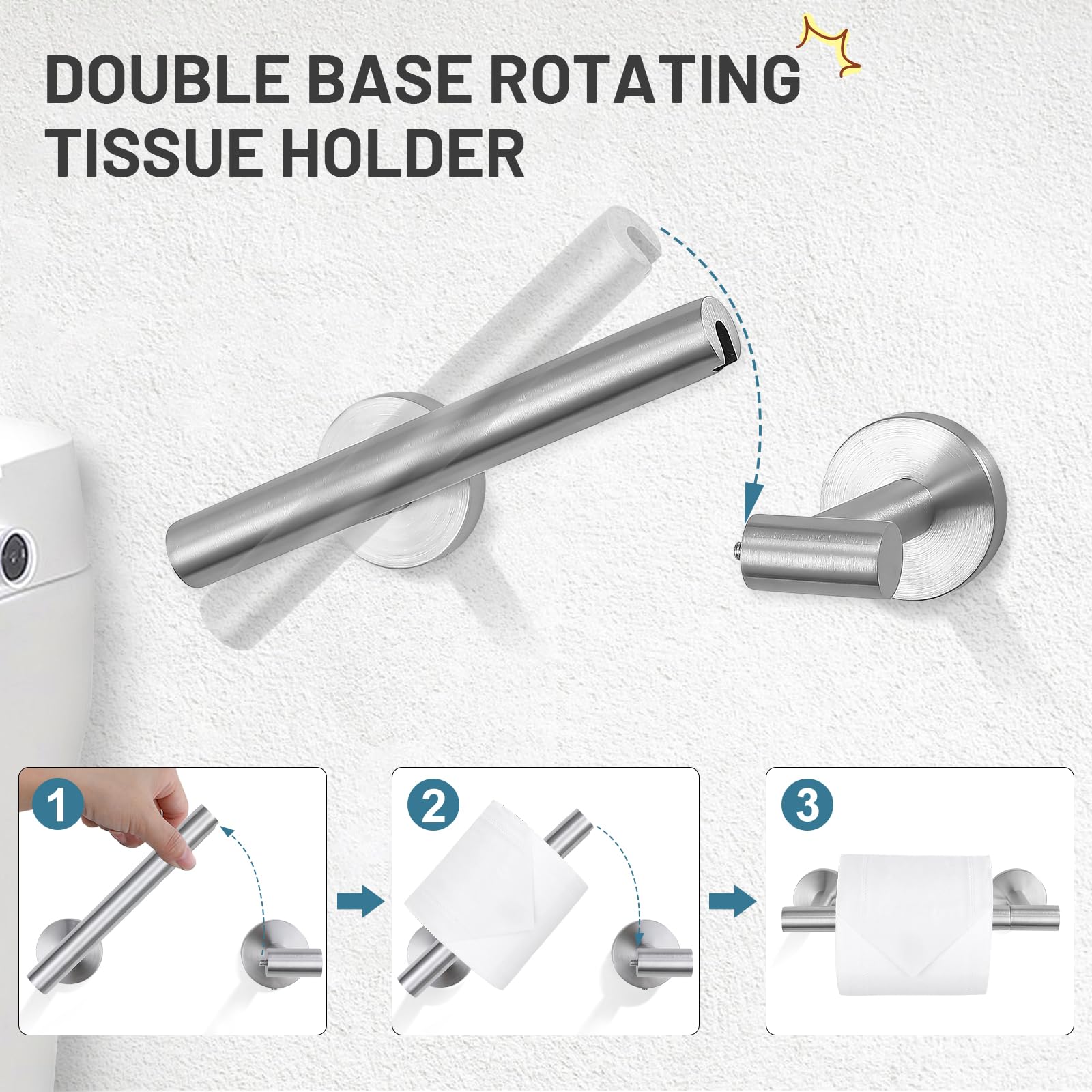 Turs Brushed Steel 5 Piece Bathroom Hardware Set, Sus304 Stainless Steel Bath Towel Bar Set, 24 Inch Bathroom Accessories Kit Wa