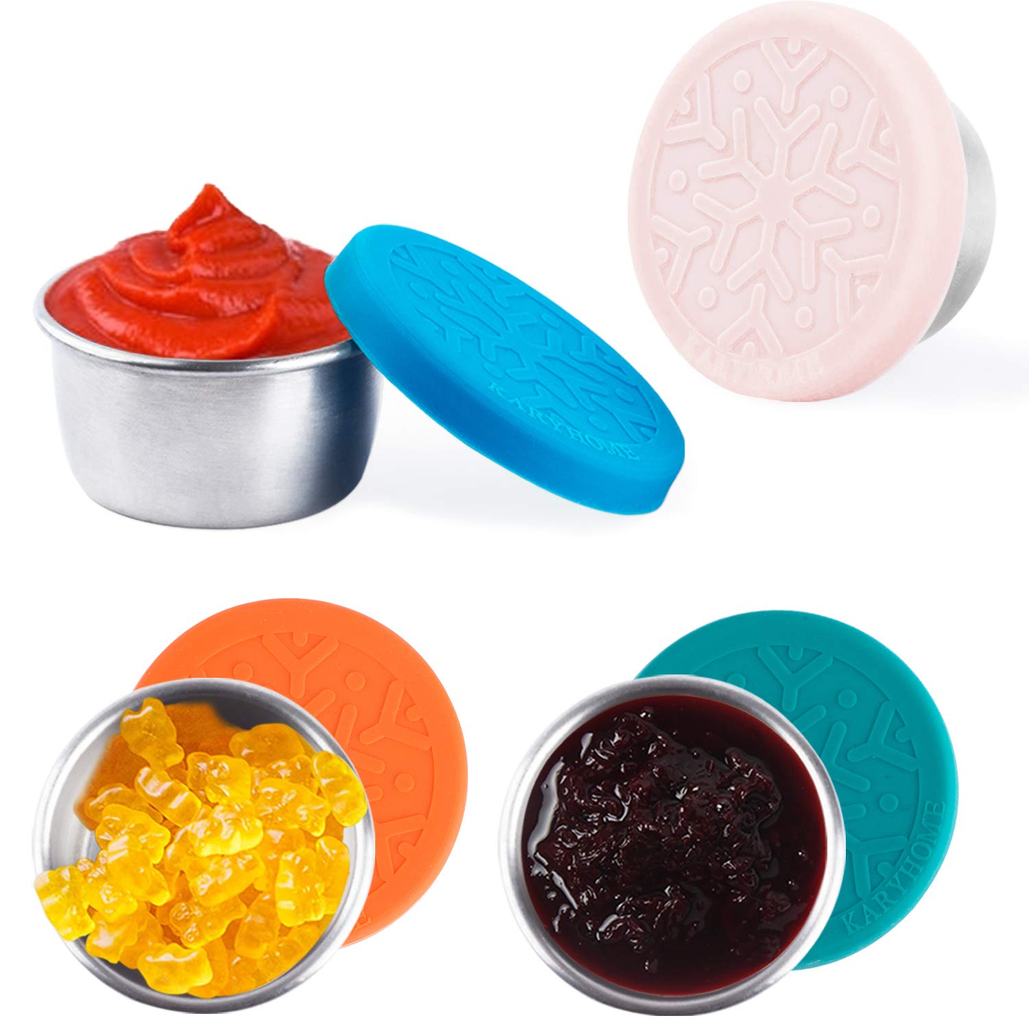 Lalastar Salad Dressing Container To Go, 4X1.6Oz Stainless Steel Condiment Containers With Lids, Premium Silicone, Leakproof And