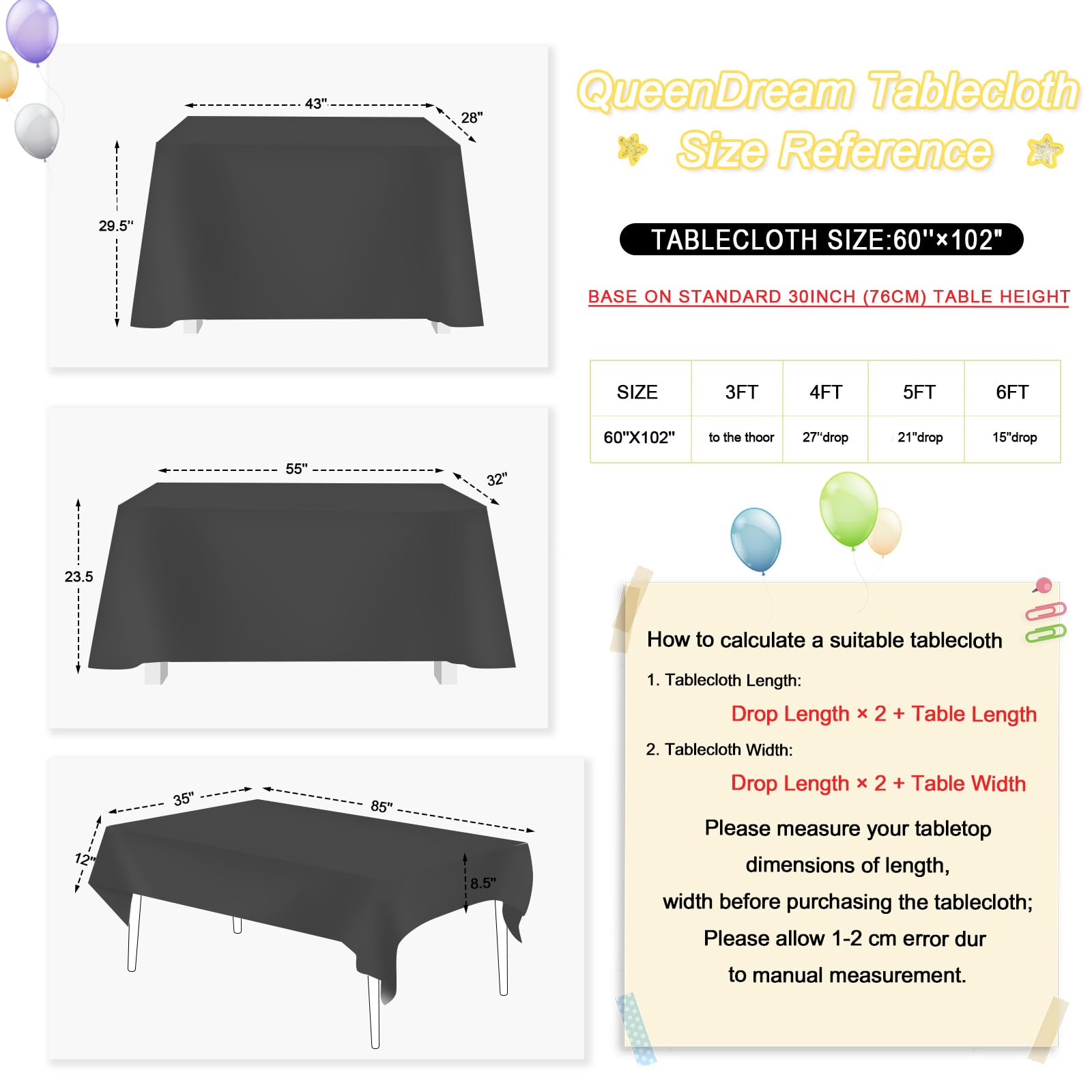 Queendream Sequin Tablecloth 60X102 Inch Black Tablelcoth Halloween Glitter Tablecloth For Wedding Birthday Party Graduation