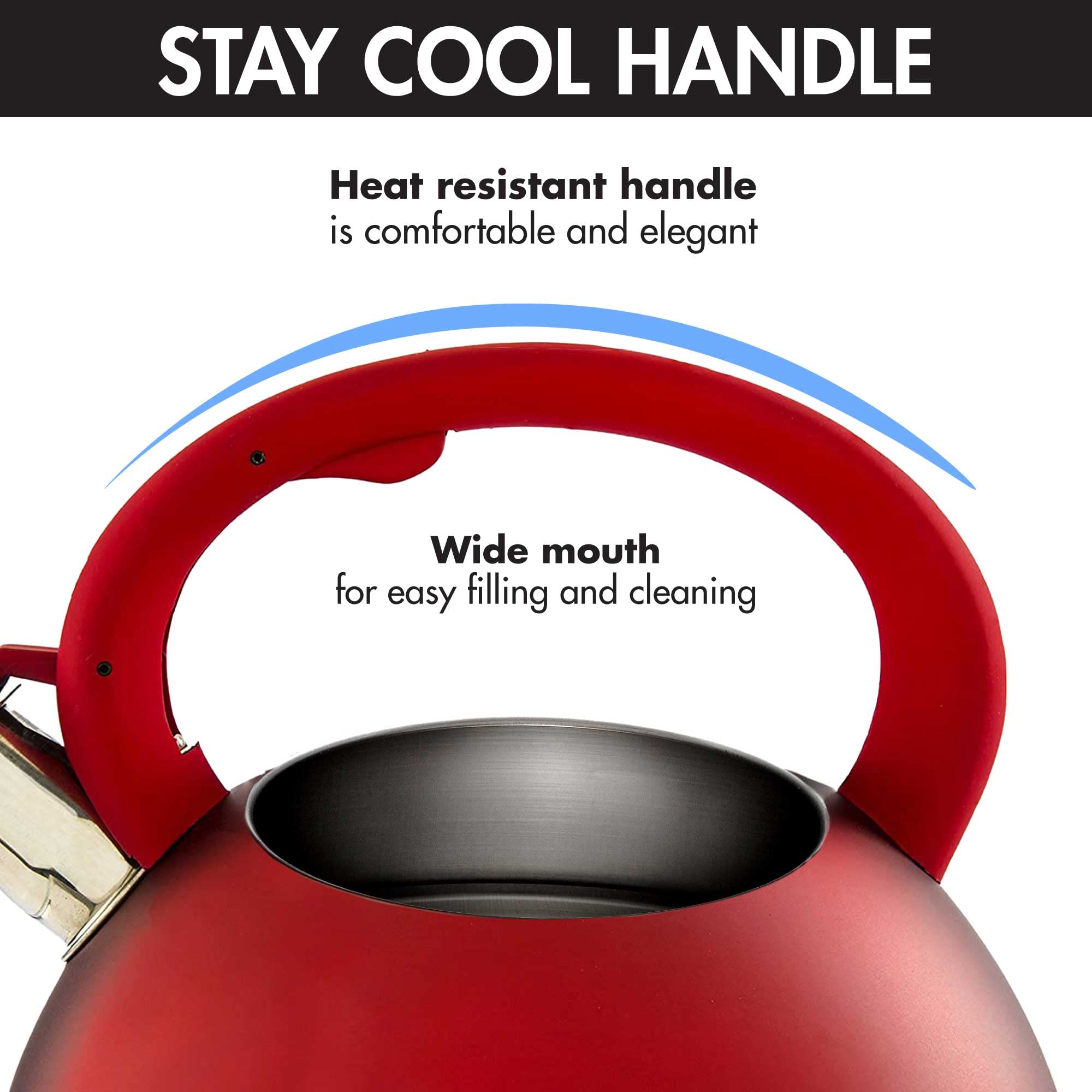 Primula Stainless Steel Hot Water Kettle, 2.5-Quart, Matte Red, Cool Touch Handle, Model Avalon