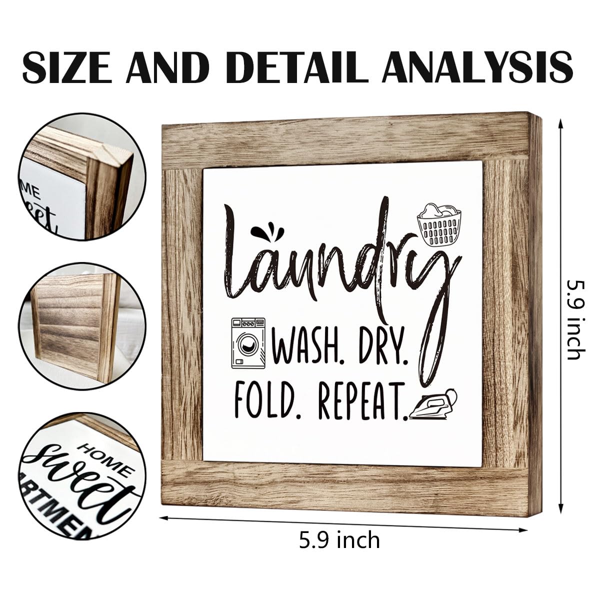 Laundry Room Decor, Laundry Steps Sign, Wash Dry Fold Repeat Sign, Wooden Box Signs for Home Decor, Farmhouse Wood Plaque Sign,