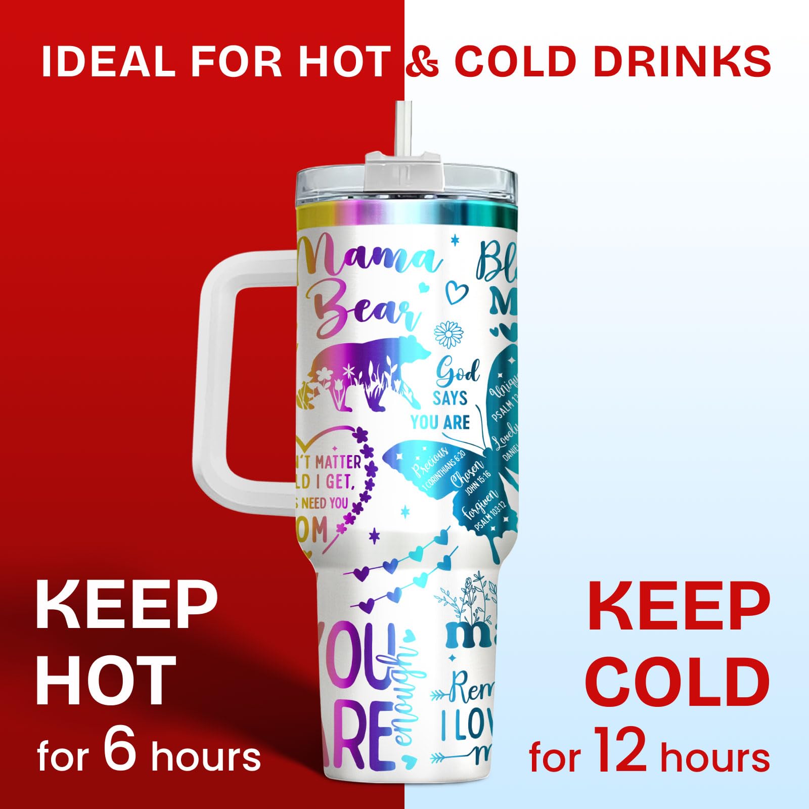 Mothers Day Gifts for Women, Mama Bear Tumbler with Handle and Straw, 40oz Mom Coffee Mug with Lid, Mama Cup Tumbler, Best Mom G