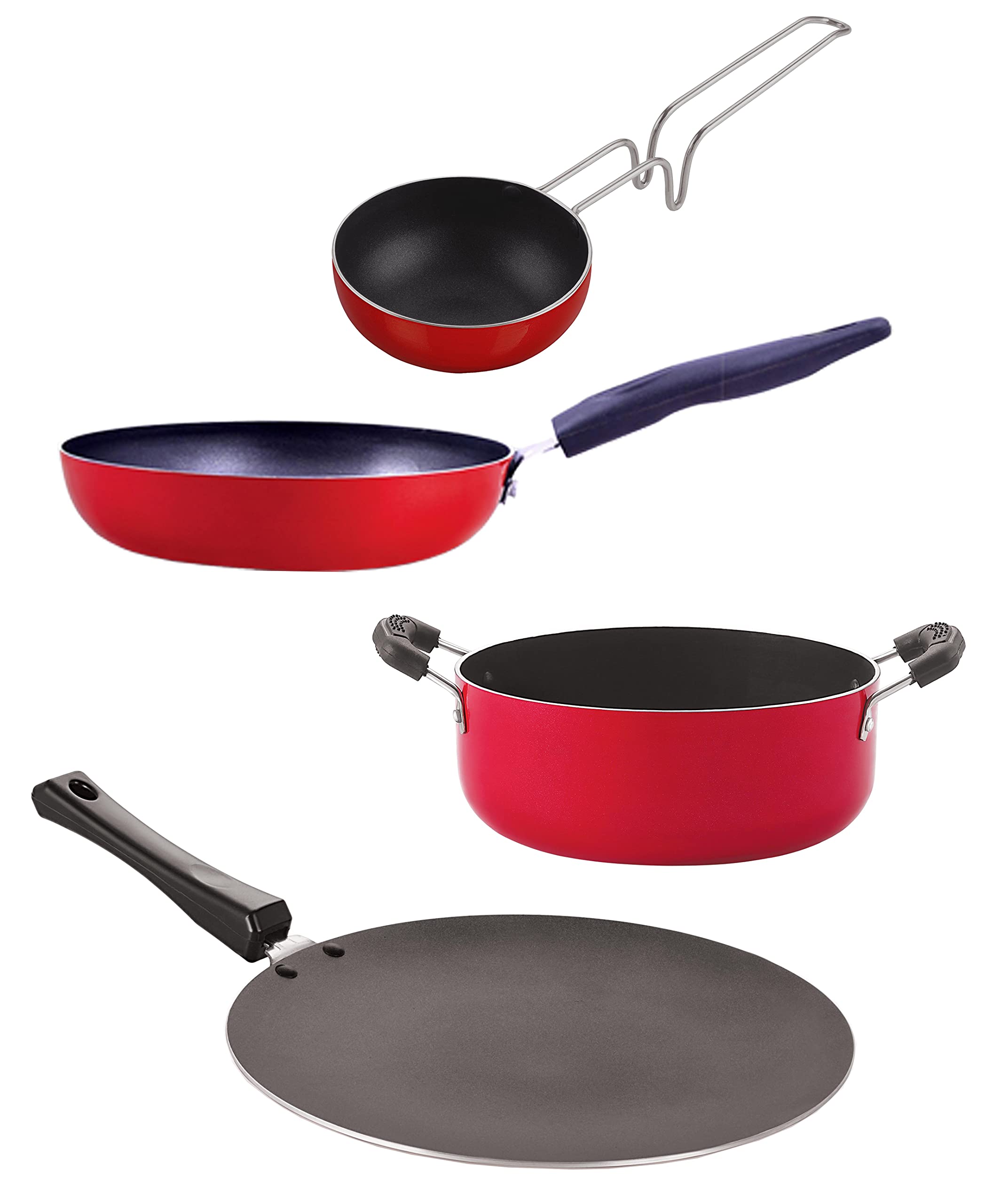 Nirlon Odor Free 3 Layer Non Stick Coating Cookware Gift Item Set Of 4Pieces With Bakelite Handle(Ct11_Vg_Cvg_Cs24)