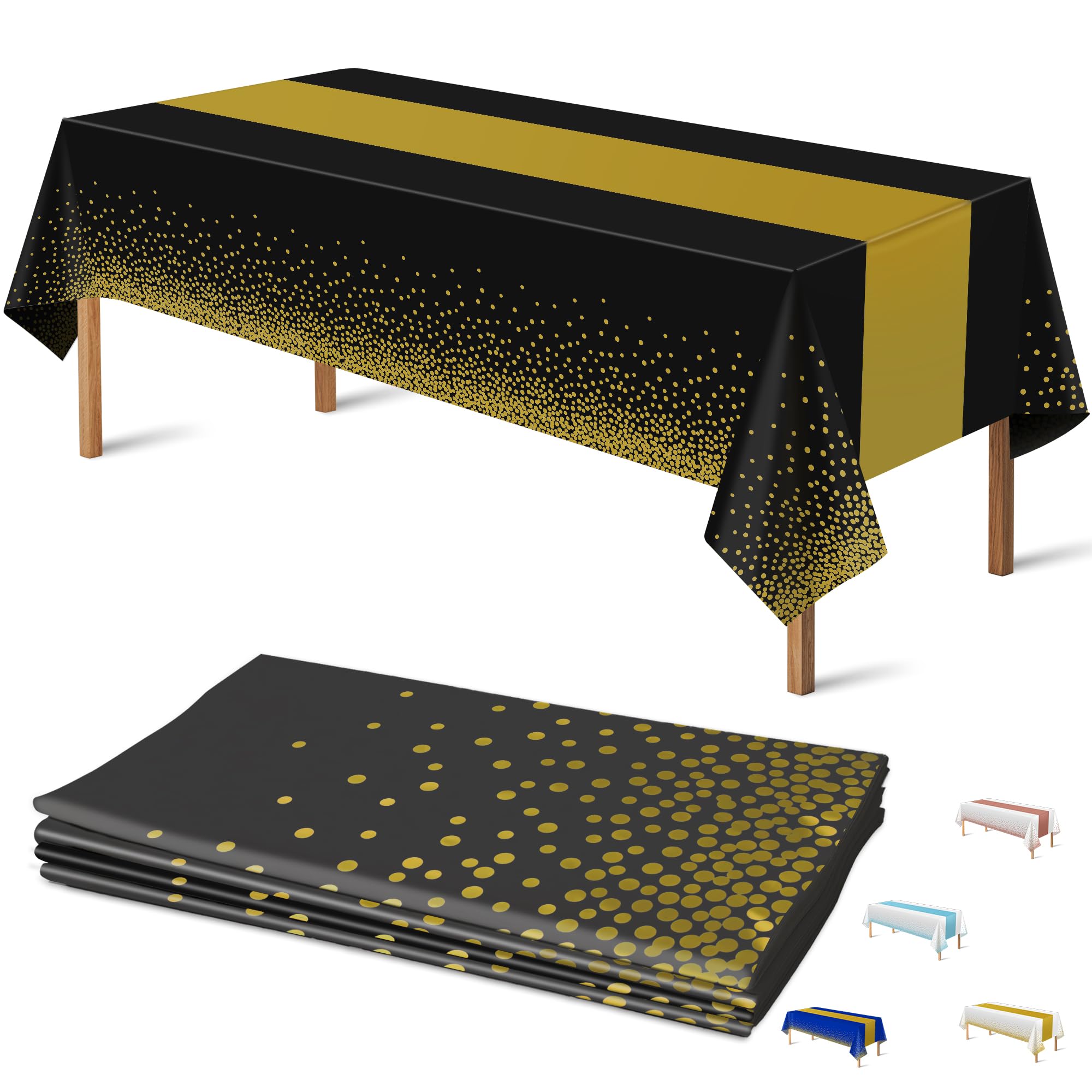 Ohome Halloween Decorations - 4 Pack Disposable Plastic Table Cloths For Parties,Black And Gold Table Covers For Halloween Party