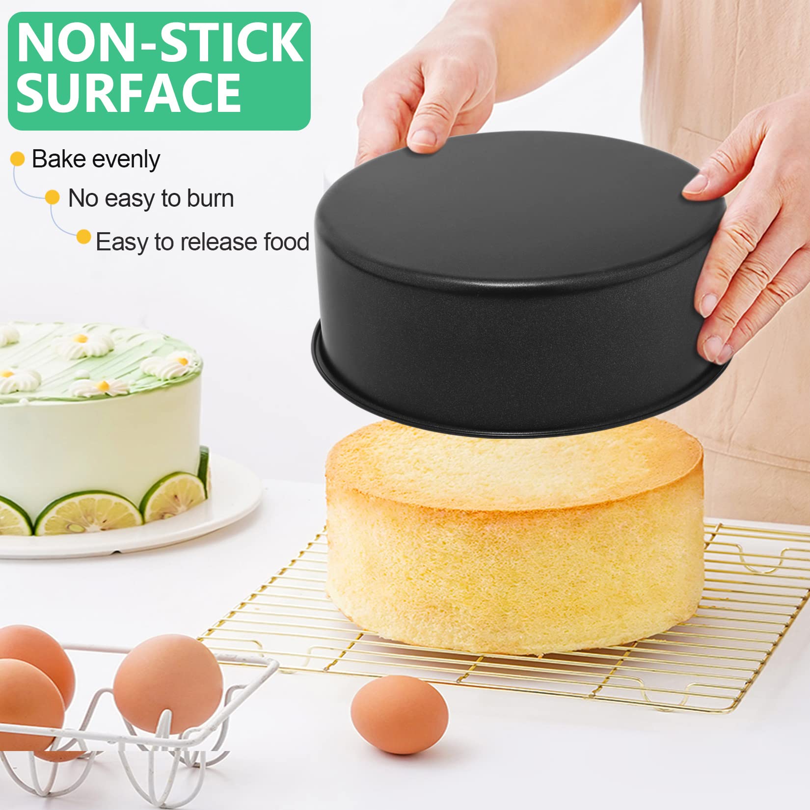 P&P Chef 6 X 3 Inch Nonstick Cake Pan Set, 2-Piece Round Baking Cake Pans For Small Birthday Wedding Layer Cake, Deep Side & One