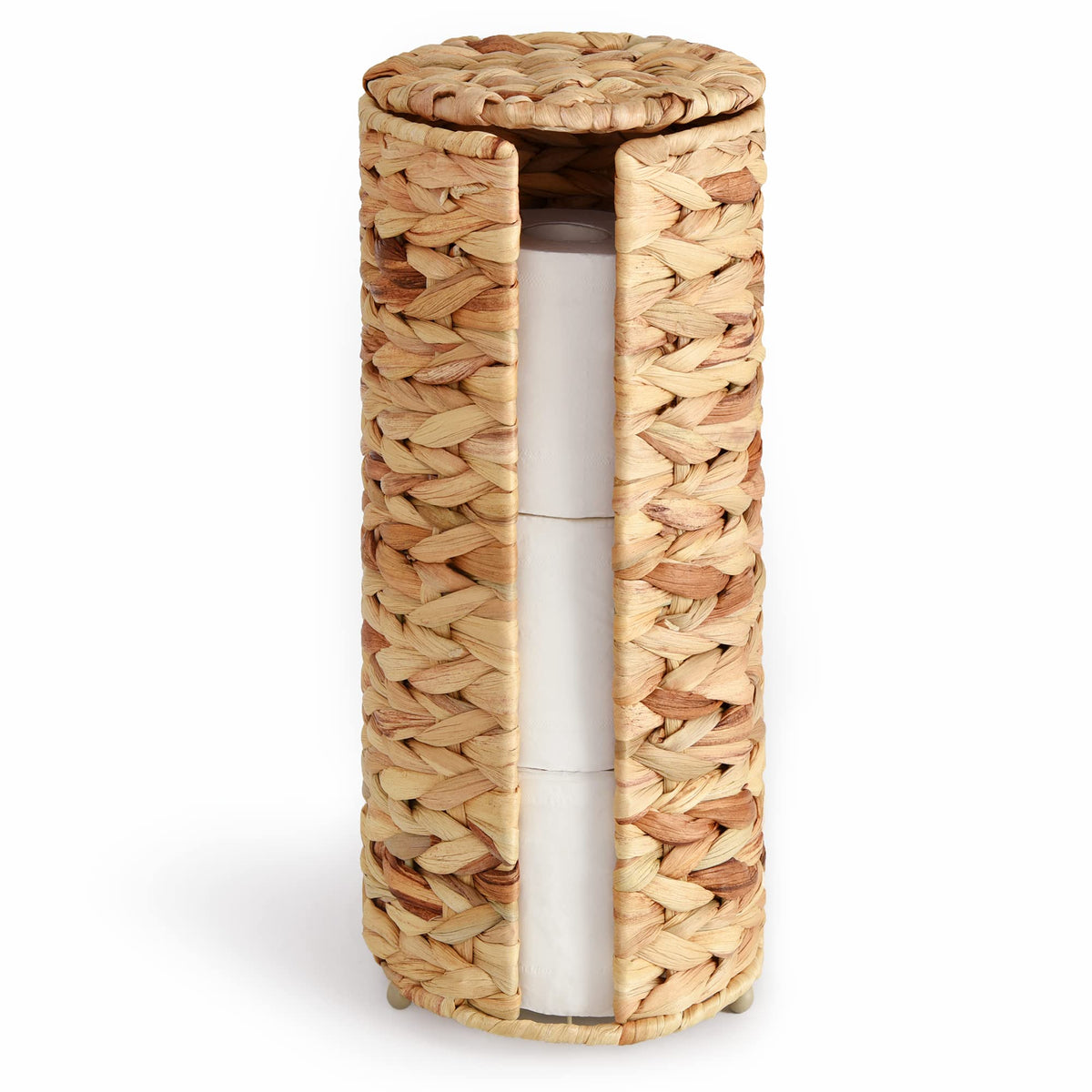 Storageworks Water Hyacinth Free Standing Toilet Paper Holder Stand For Bathroom, 3 Rolls Of Toilet Tissue Storage, Toilet Roll