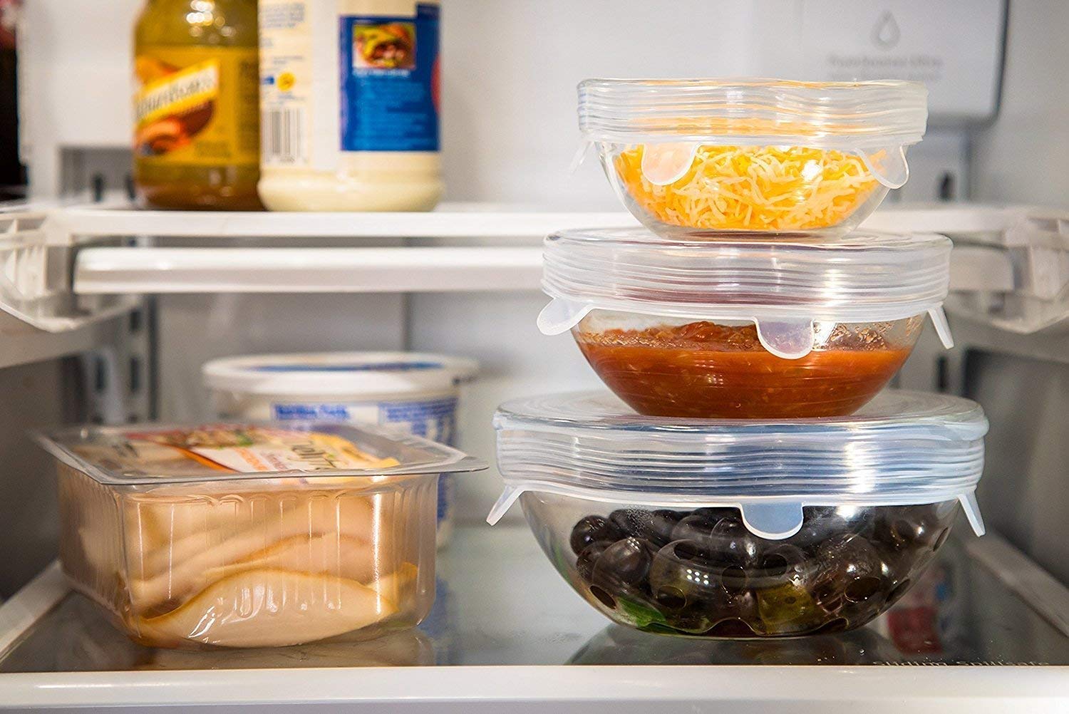 Silicone Stretch Lids Reusable Food Covers, 7-Pack (Exclusive Jumbo Super-Size) Stretchable To Fit Various Shapes & Sizes. Freez