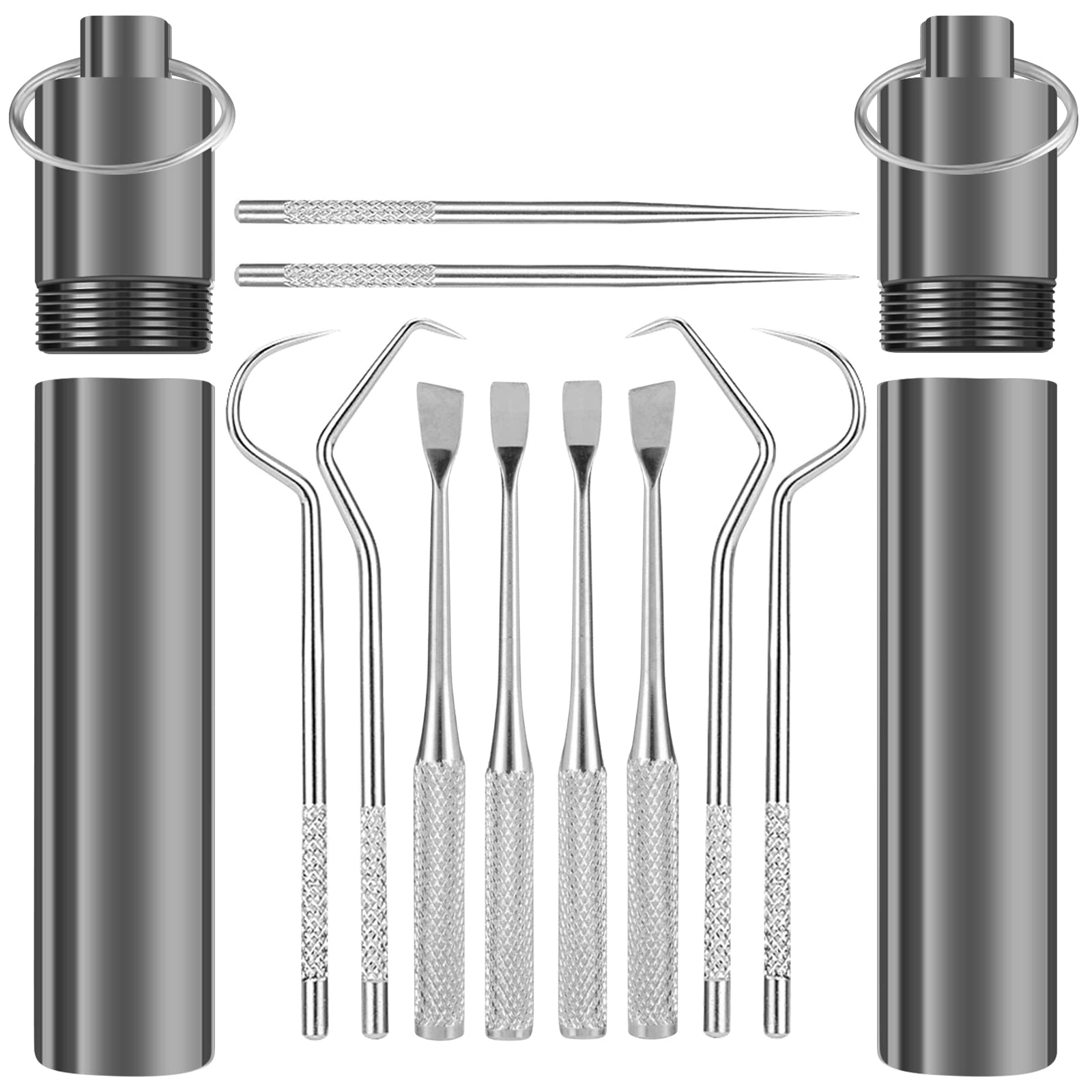 Jyplkcmt 5 Pieces 2 Set Portable Black Metal Toothpicks,Pocket Titanium Toothpick Stainless Steel Toothpick Reusable Toothpicks