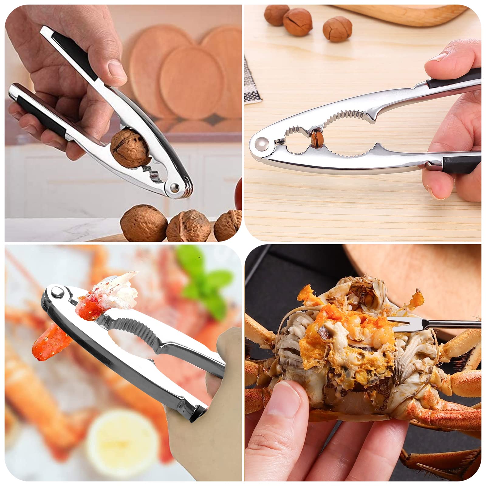 Nut Crackers Pecan Nutcracker Walnuts Plier With Non-Slip Handles Heavy Duty Crab Cracker Tool With Good Grip 2 Picks Included