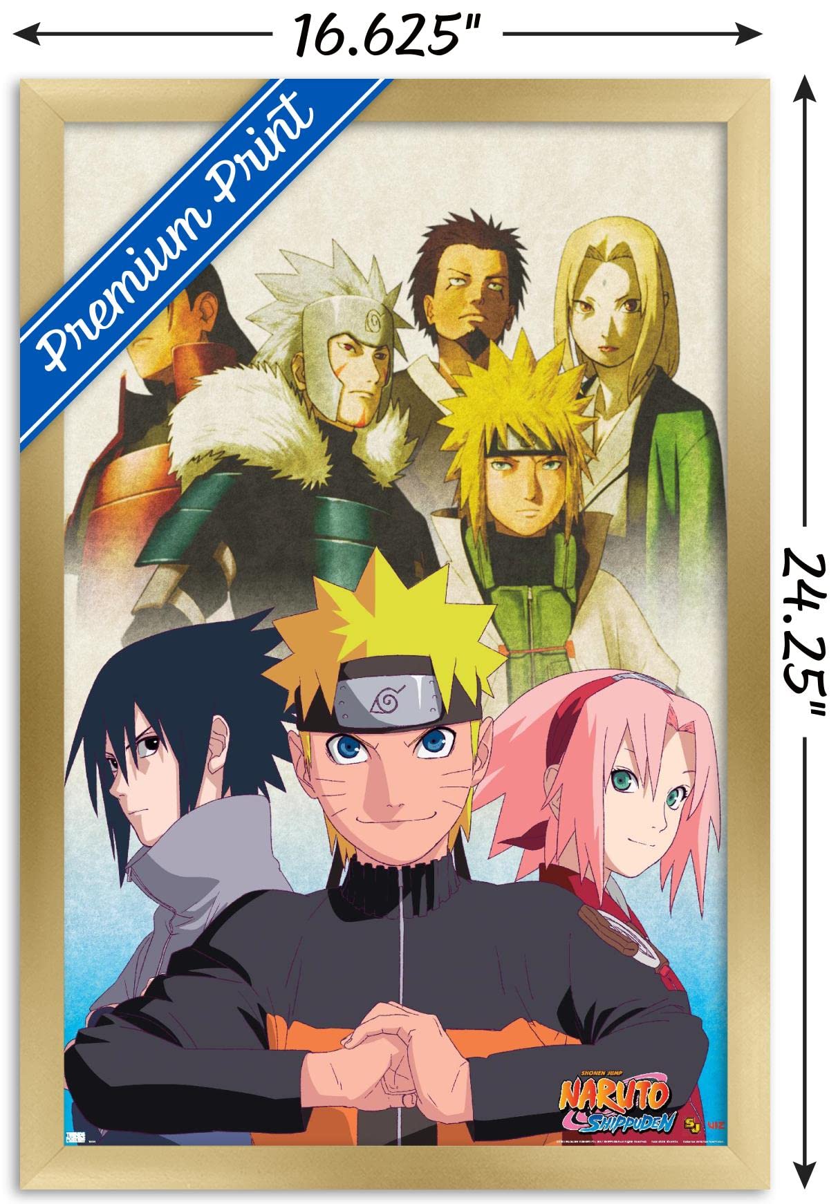 Trends International Naruto Shippuden - Key Art Wall Poster, 14.725'' X 22.375'', Gold Framed Version